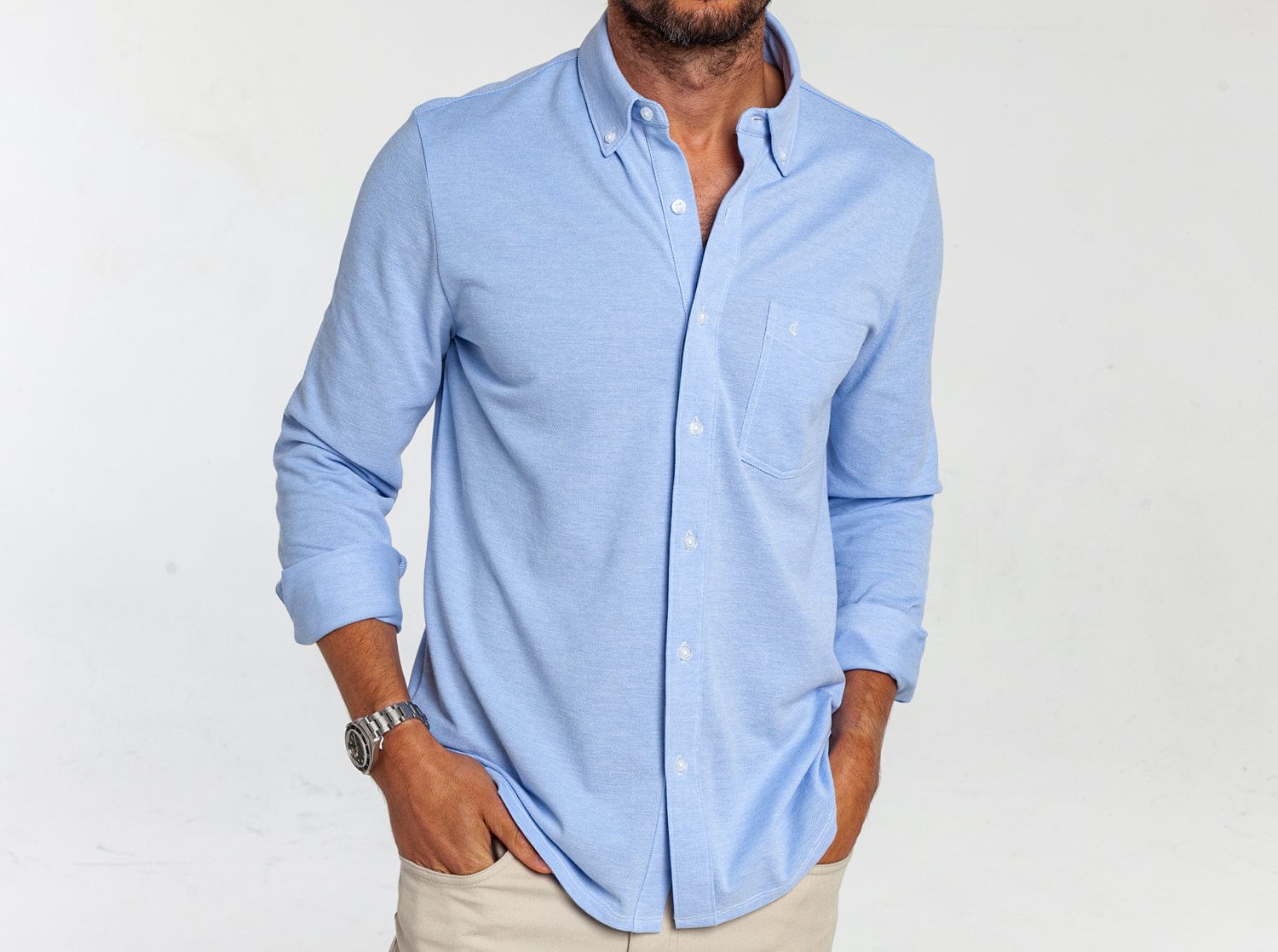 Oxford Knit Button Down Shirt Light Blue
