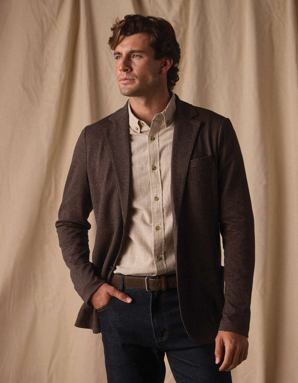 Stretch Knit Blazer Brown