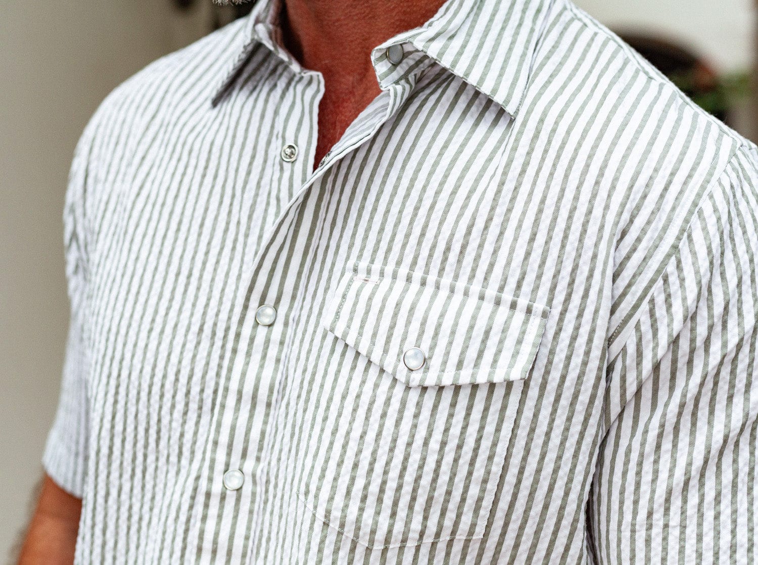 Seersucker Performance Pearl Snap Short Sleeve Shirt Sage