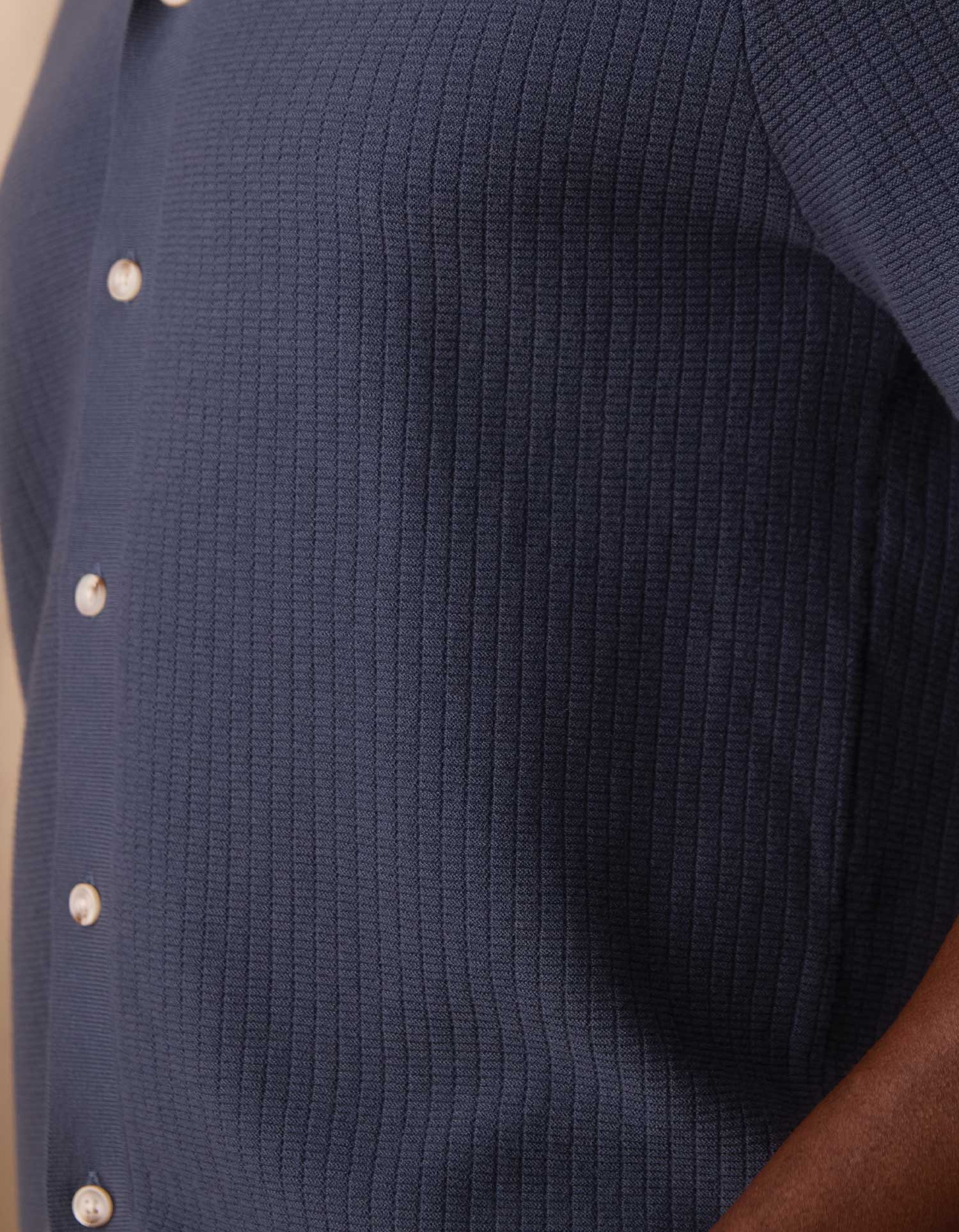 Breezeknit Short Sleeve Button Up Vintage Blue