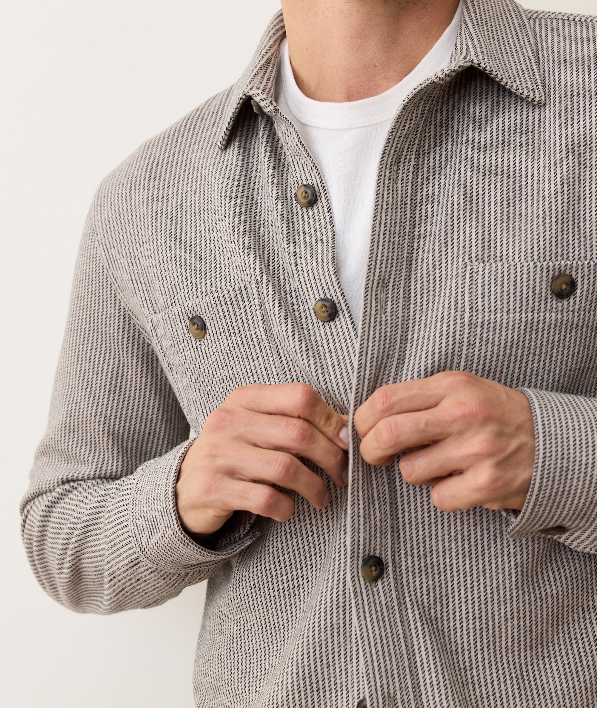 Pacifica Stretch Twill Overshirt Grey Railroad Stripe