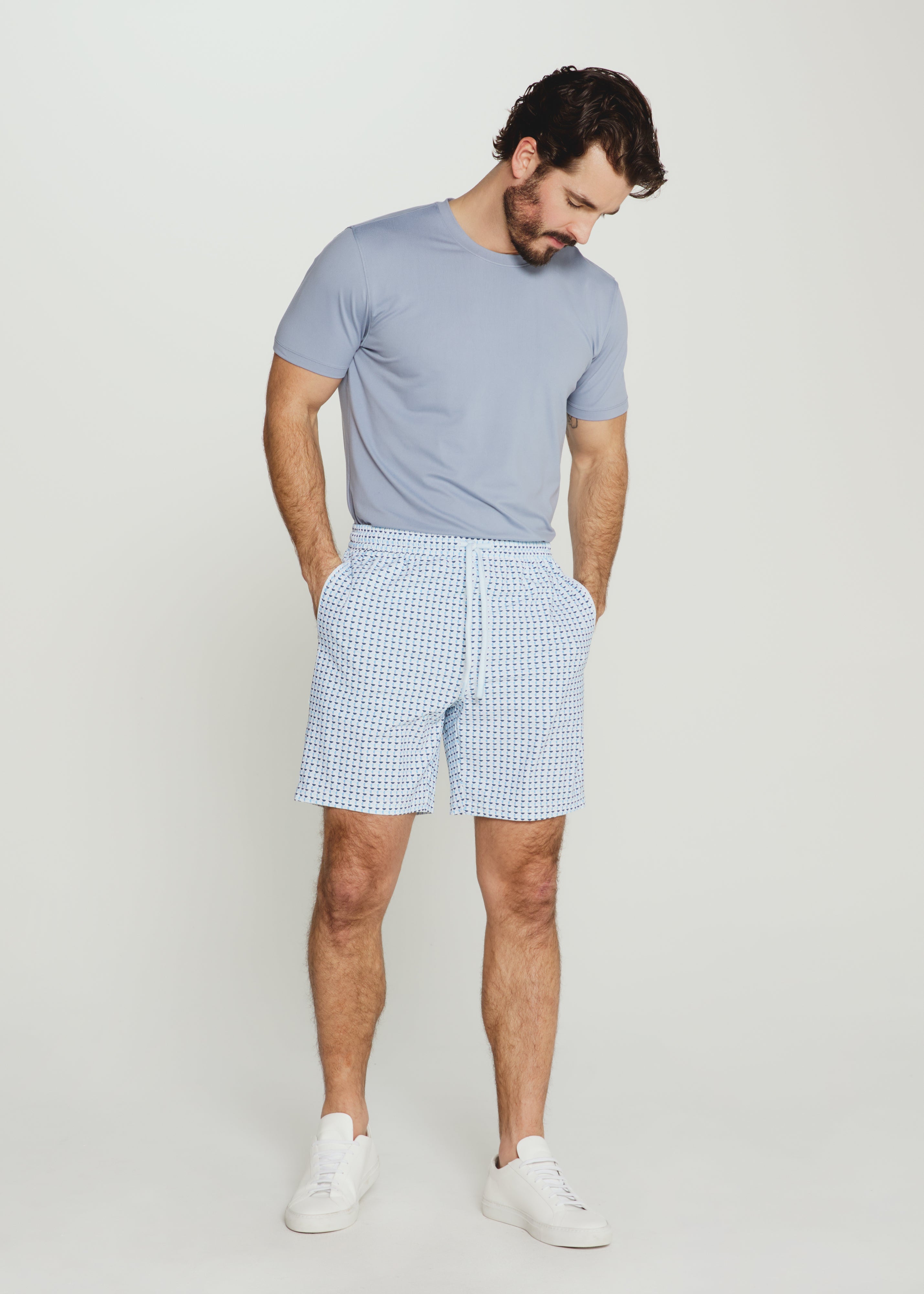 The Crew Swim Trunk Light Blue Semicircles