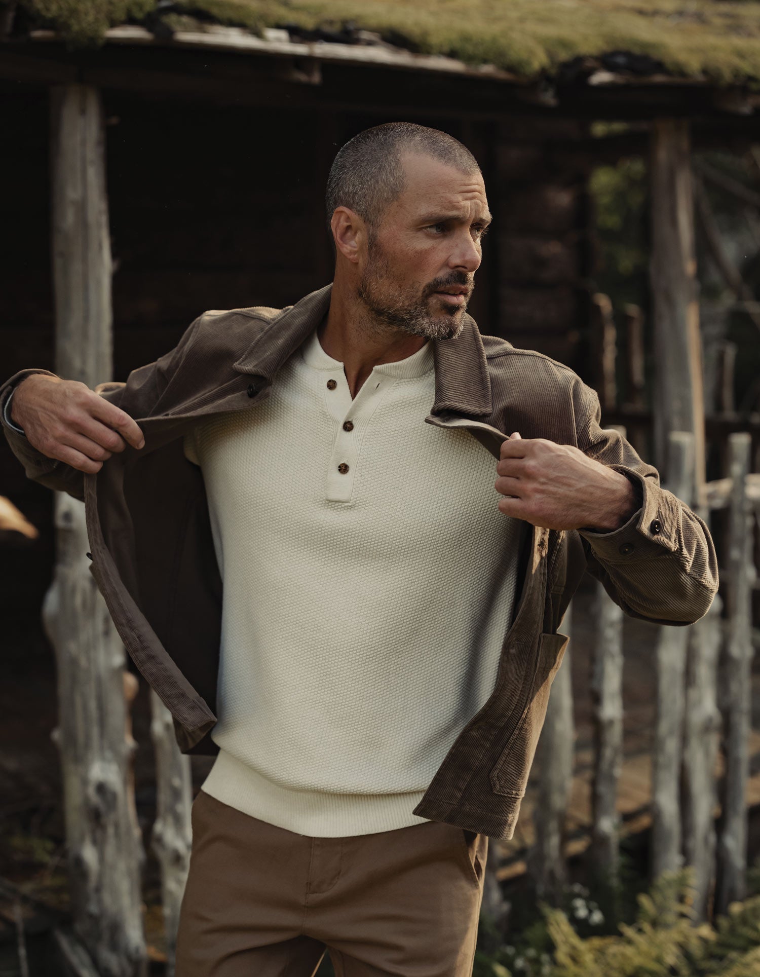 Coolmax Textured Sweater Henley Ivory