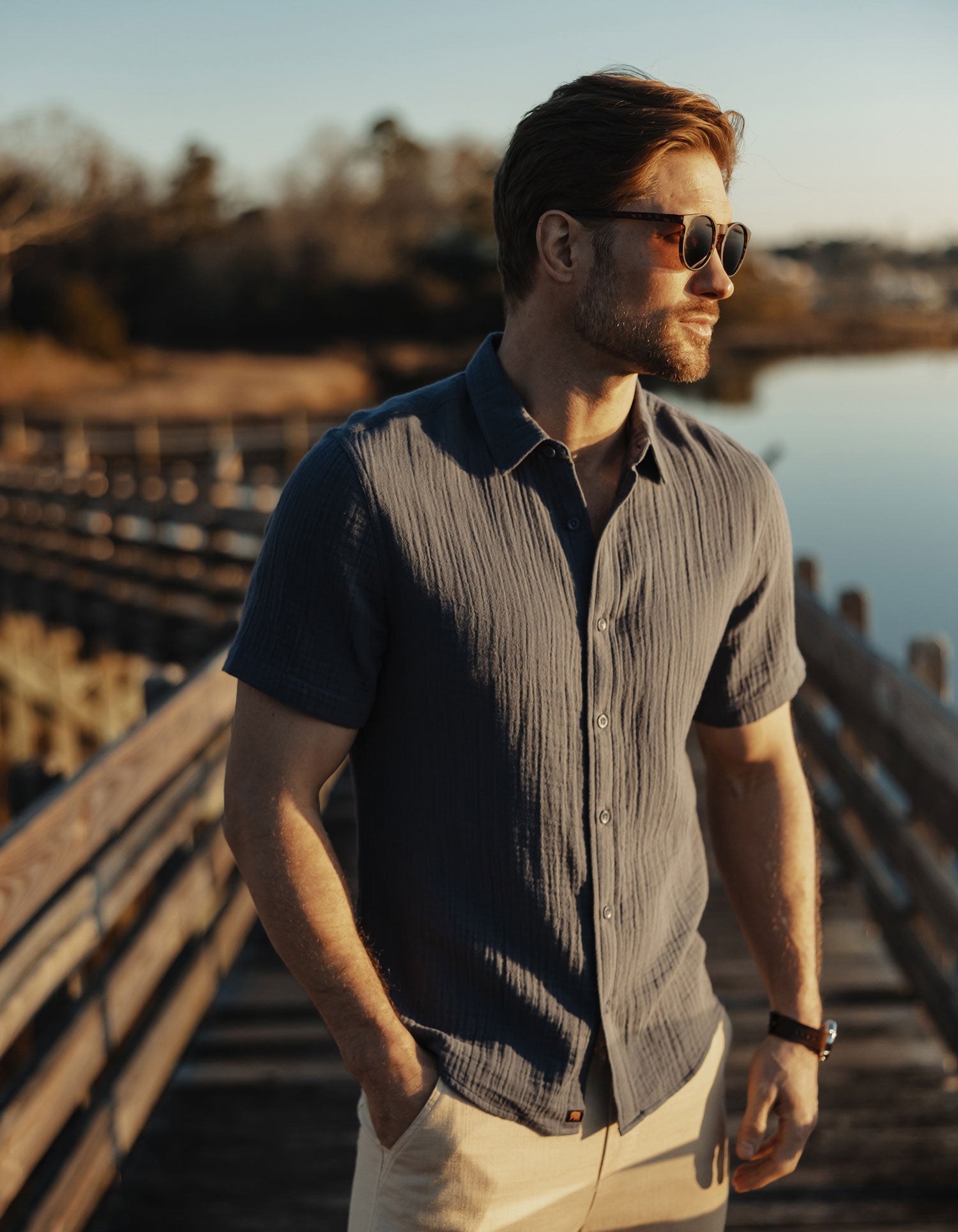Kalo Short Sleeve Button Up Vintage Blue