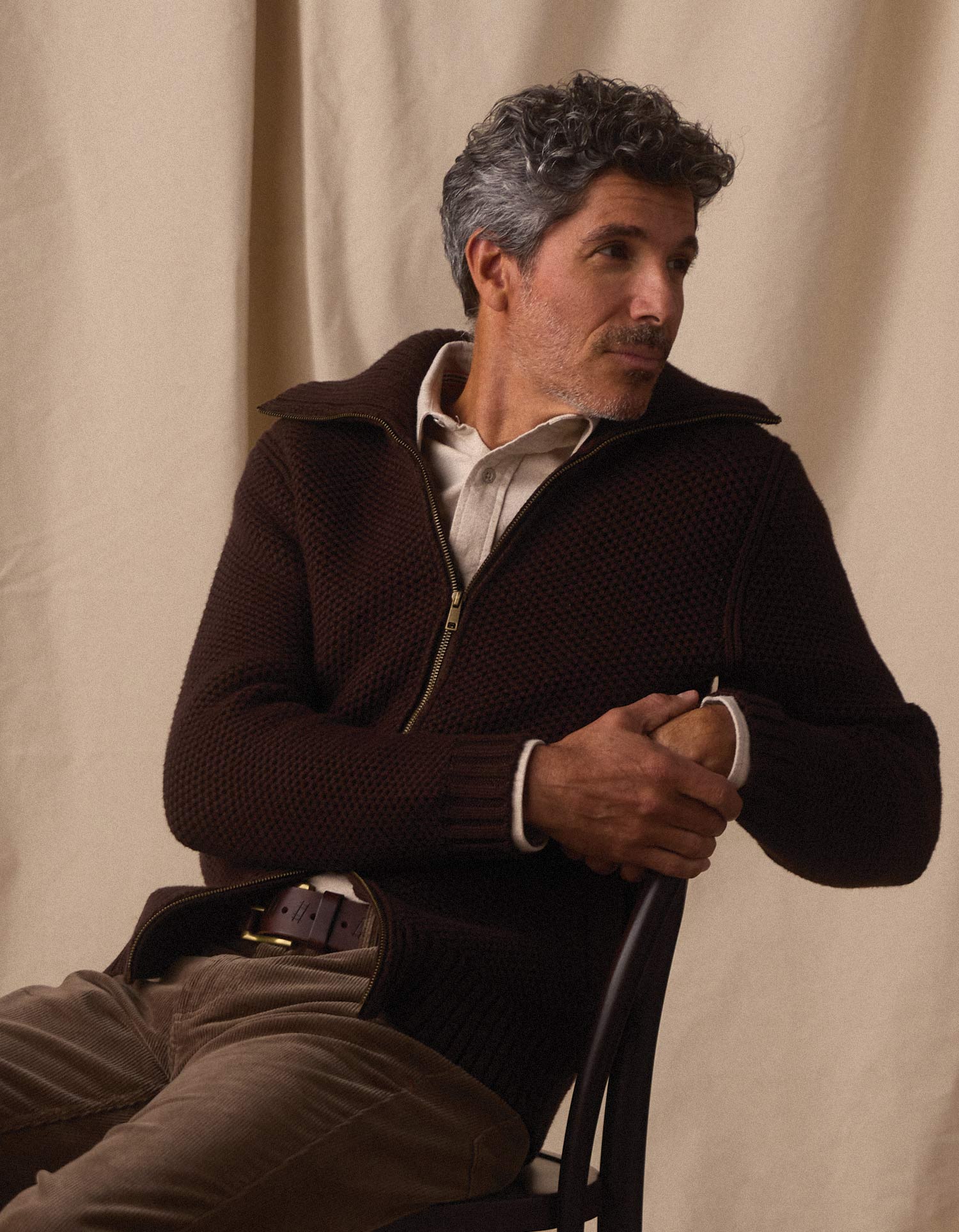 Waffle Sweater Jacket Dark Brown