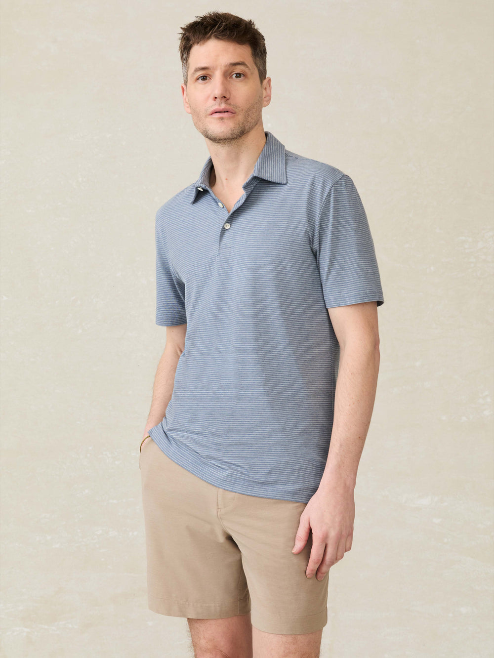 Striped Movement Short Sleeve Polo Azure Beach Stripe