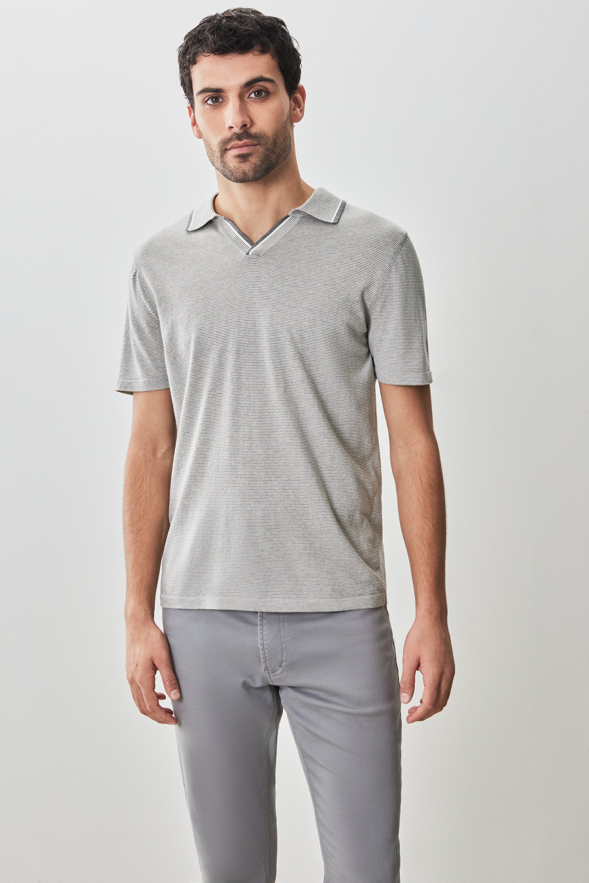 Enrico Short Sleeve Open Collar Sweater Polo Stone