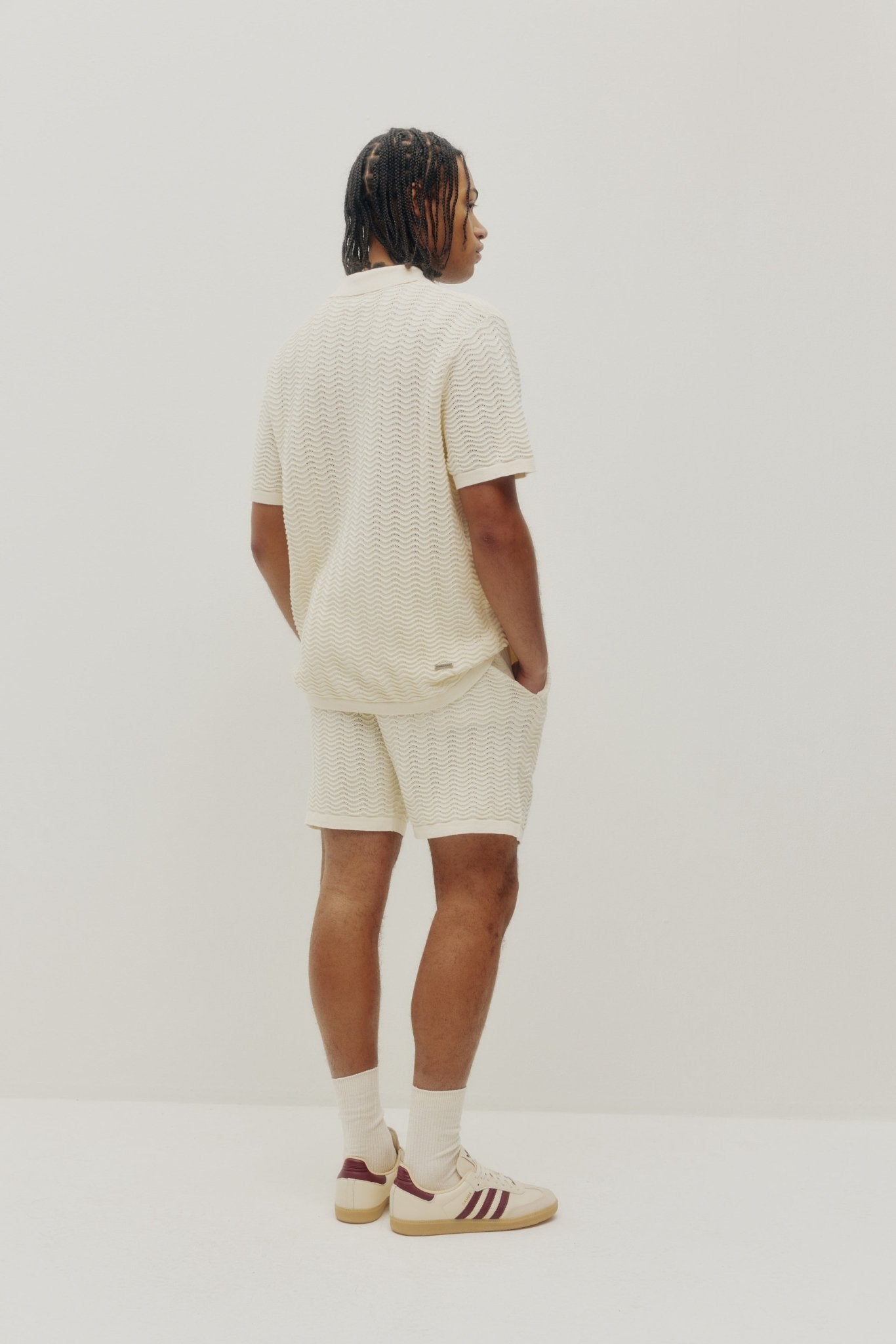 Wave Knit Polo Off White
