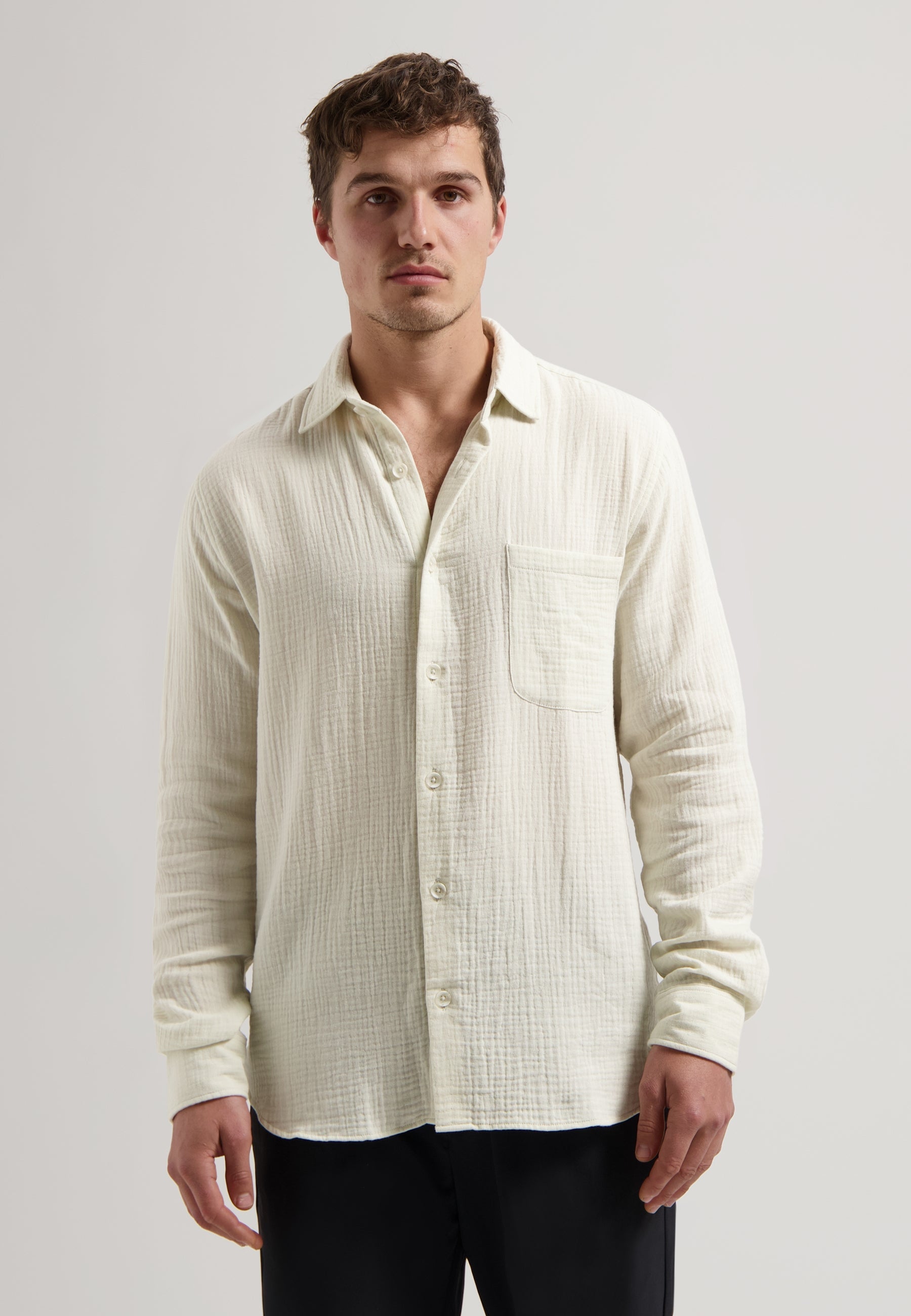 Axton Textured Crinkle Shirt Silver Birch