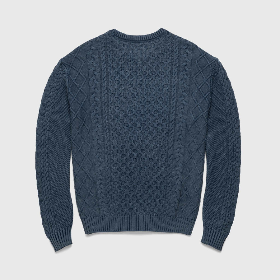 Edward Washed Cable Knit Crew Sweater Oceana