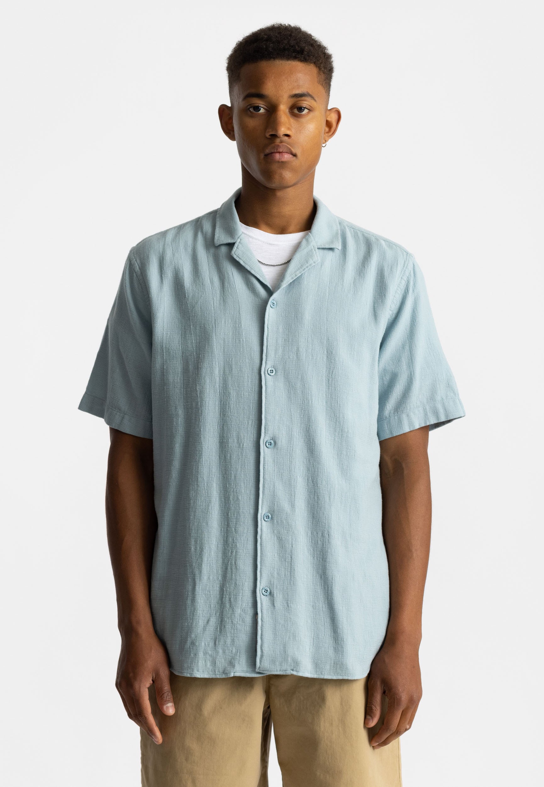 Short Sleeve Cuban Shirt Solid Lightblue