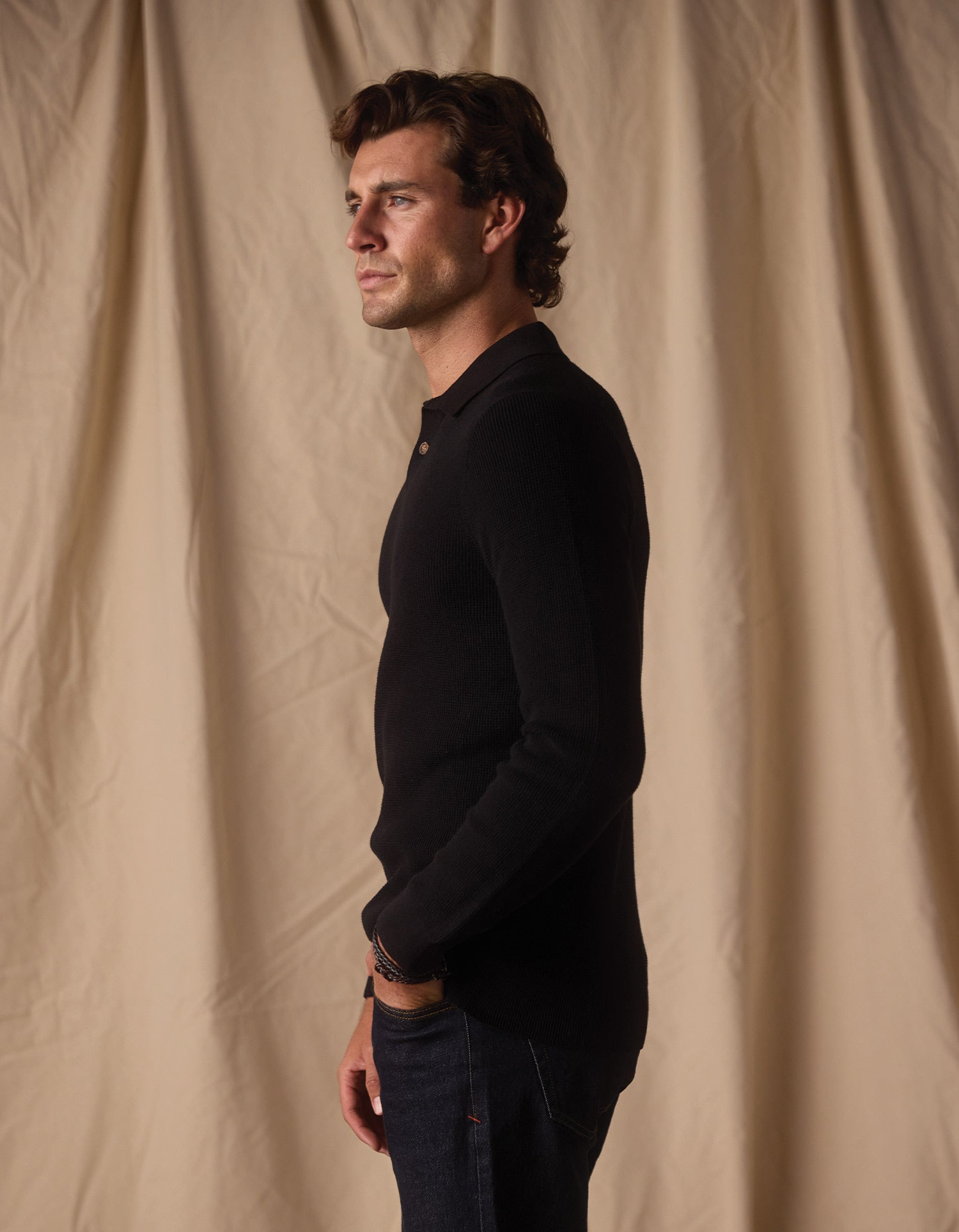 Robles Knit Waffle Stitch Polo Black
