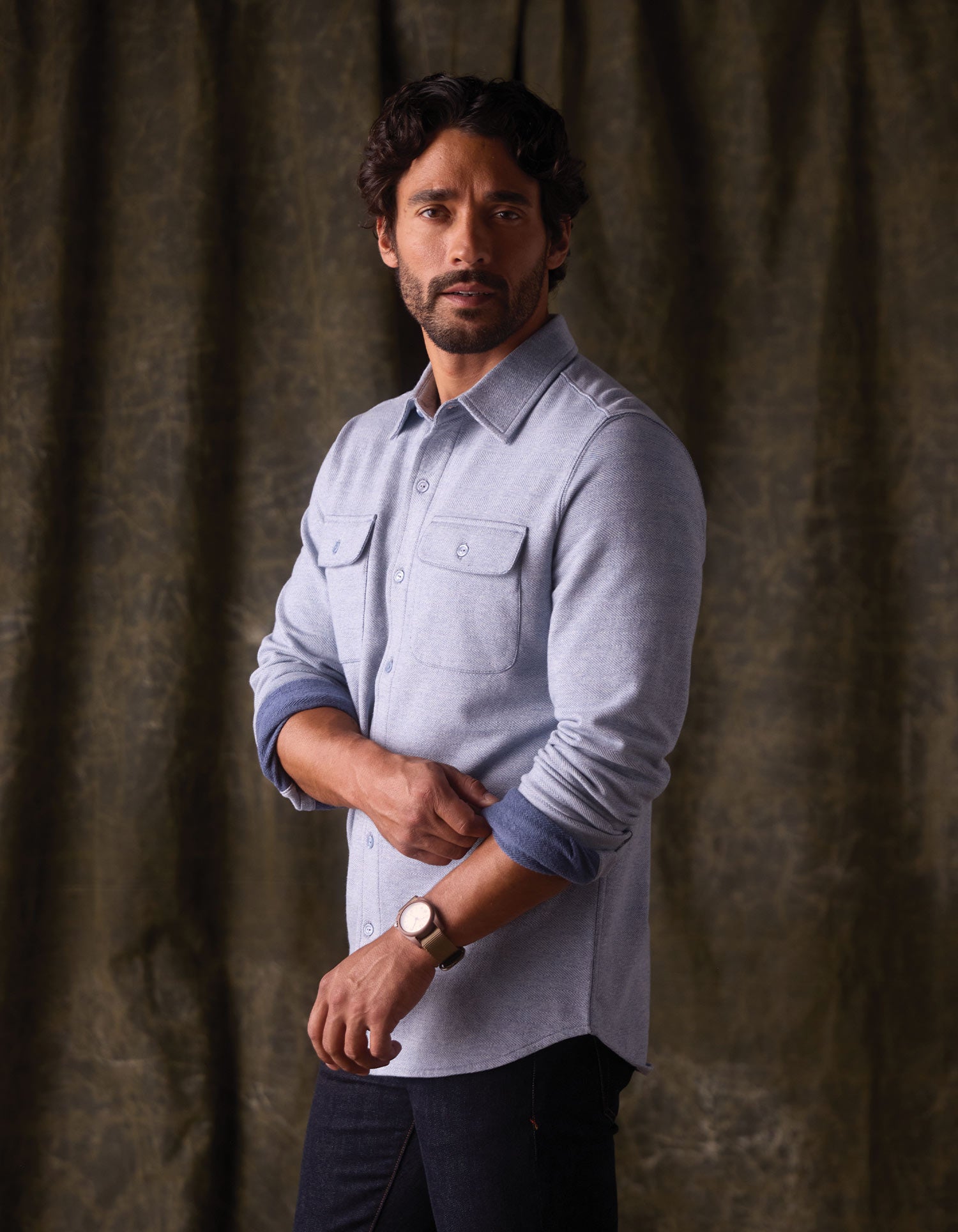 Textured Knit Everyday Shirt Vintage Blue