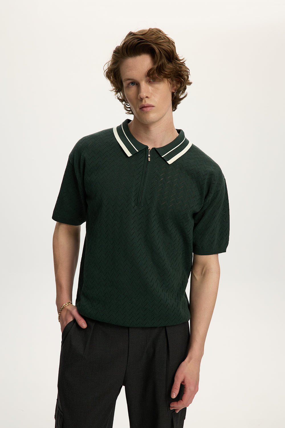 Zip Knit Polo Green