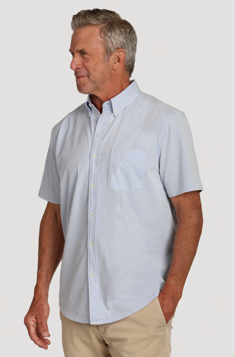 Stretch Knit Seersucker Shirt Light Blue