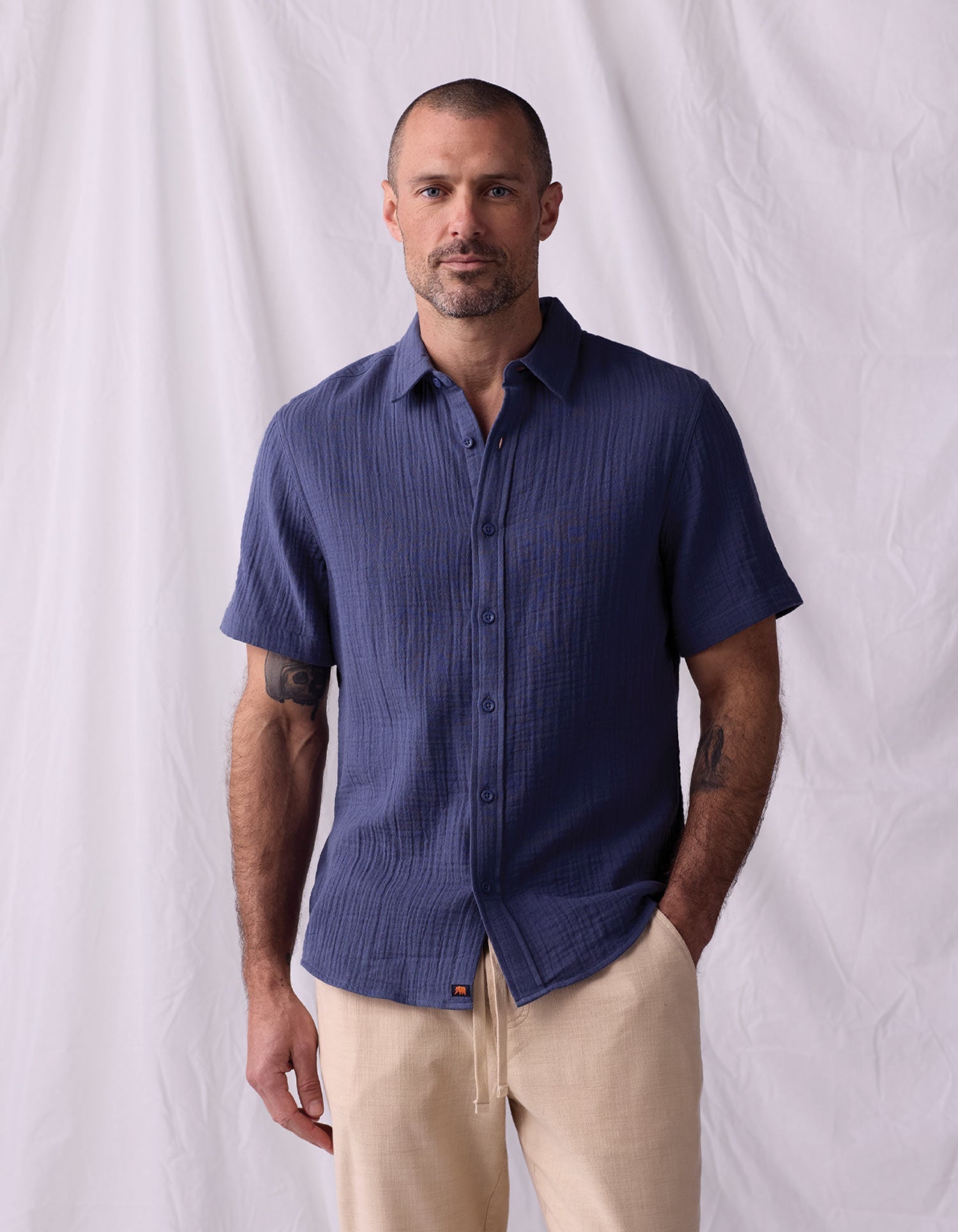 Kalo Short Sleeve Button Up Vintage Blue