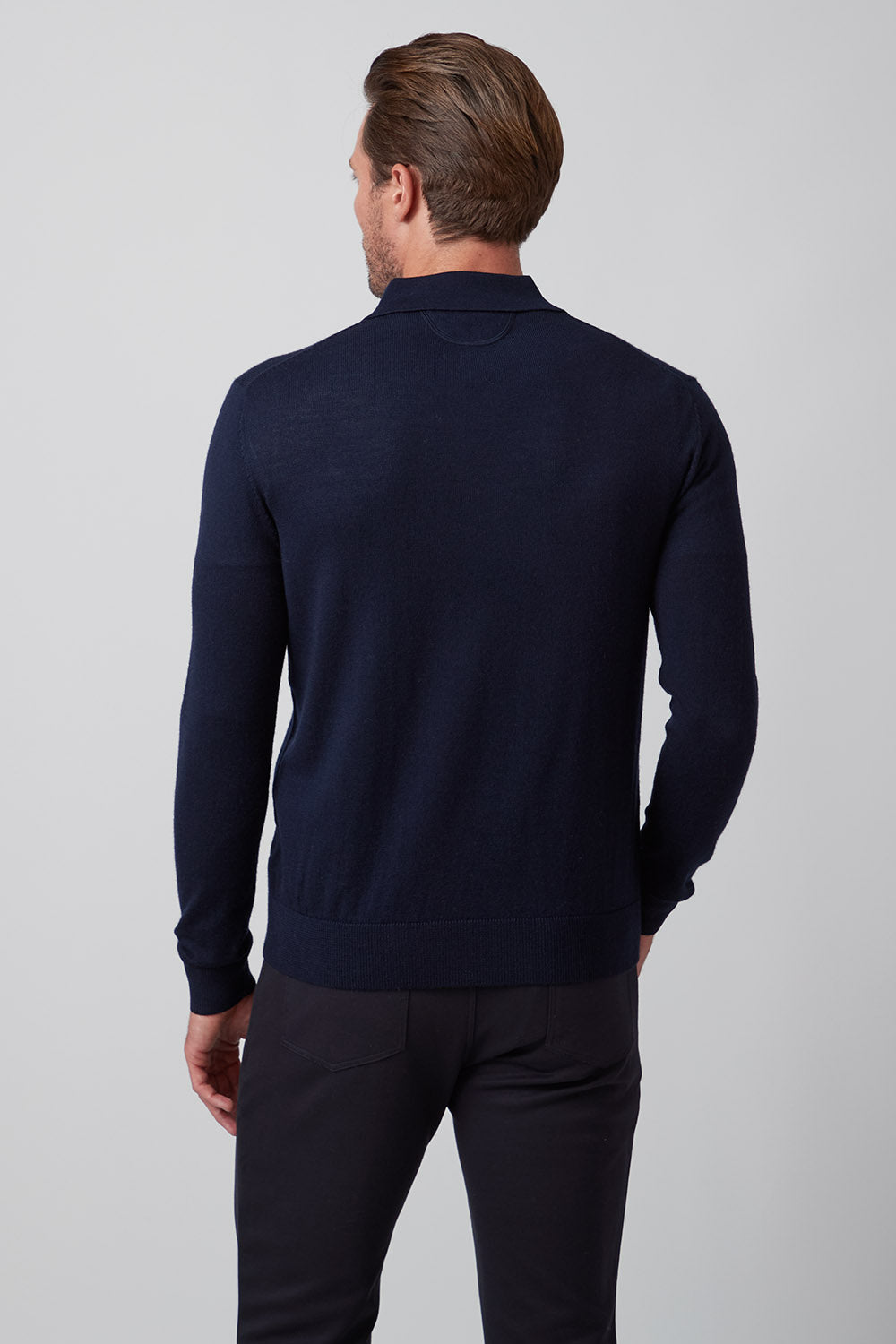 3 Button Merino Polo Navy