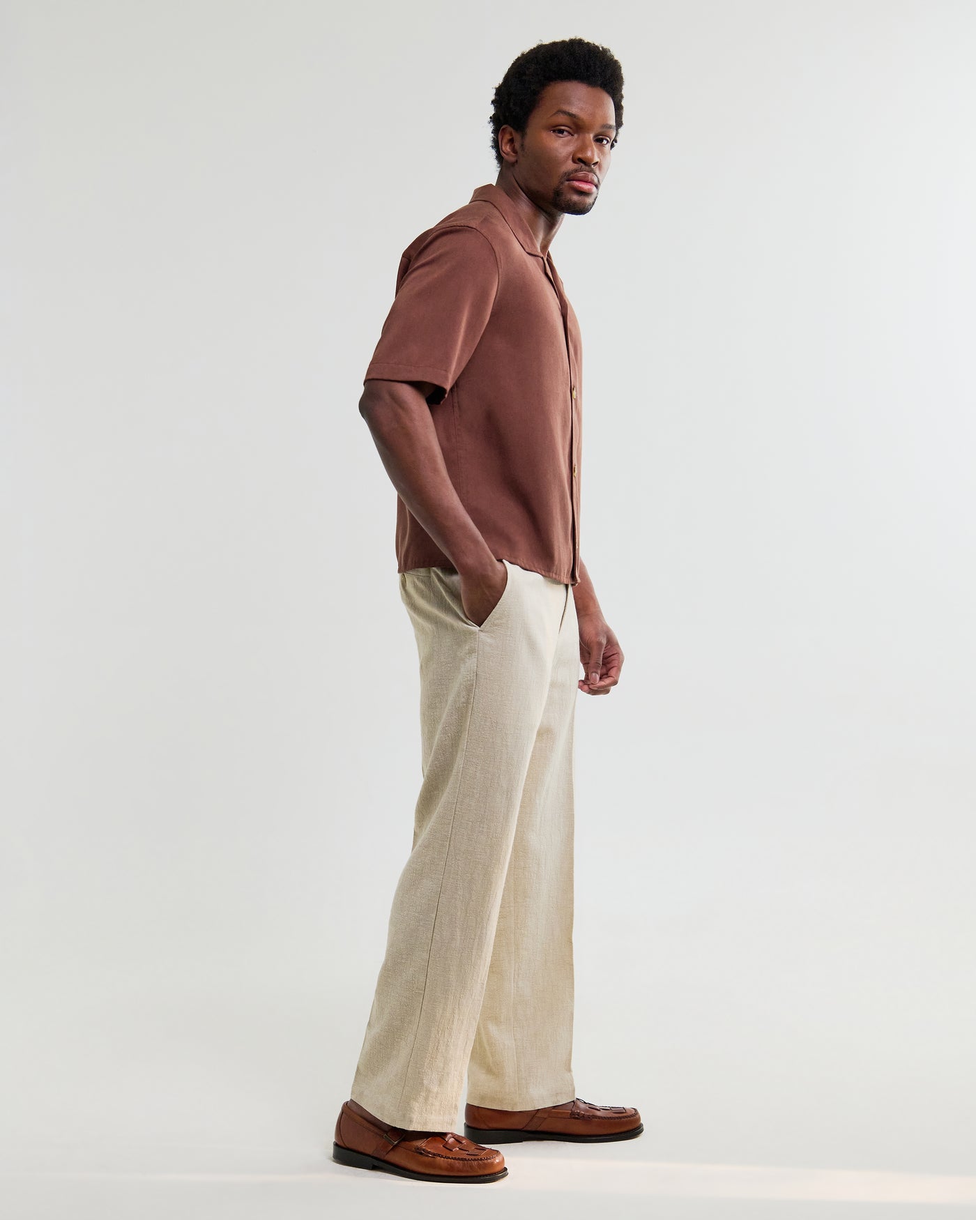 Curzon Shirt in Drapey Tencel Twill Brown