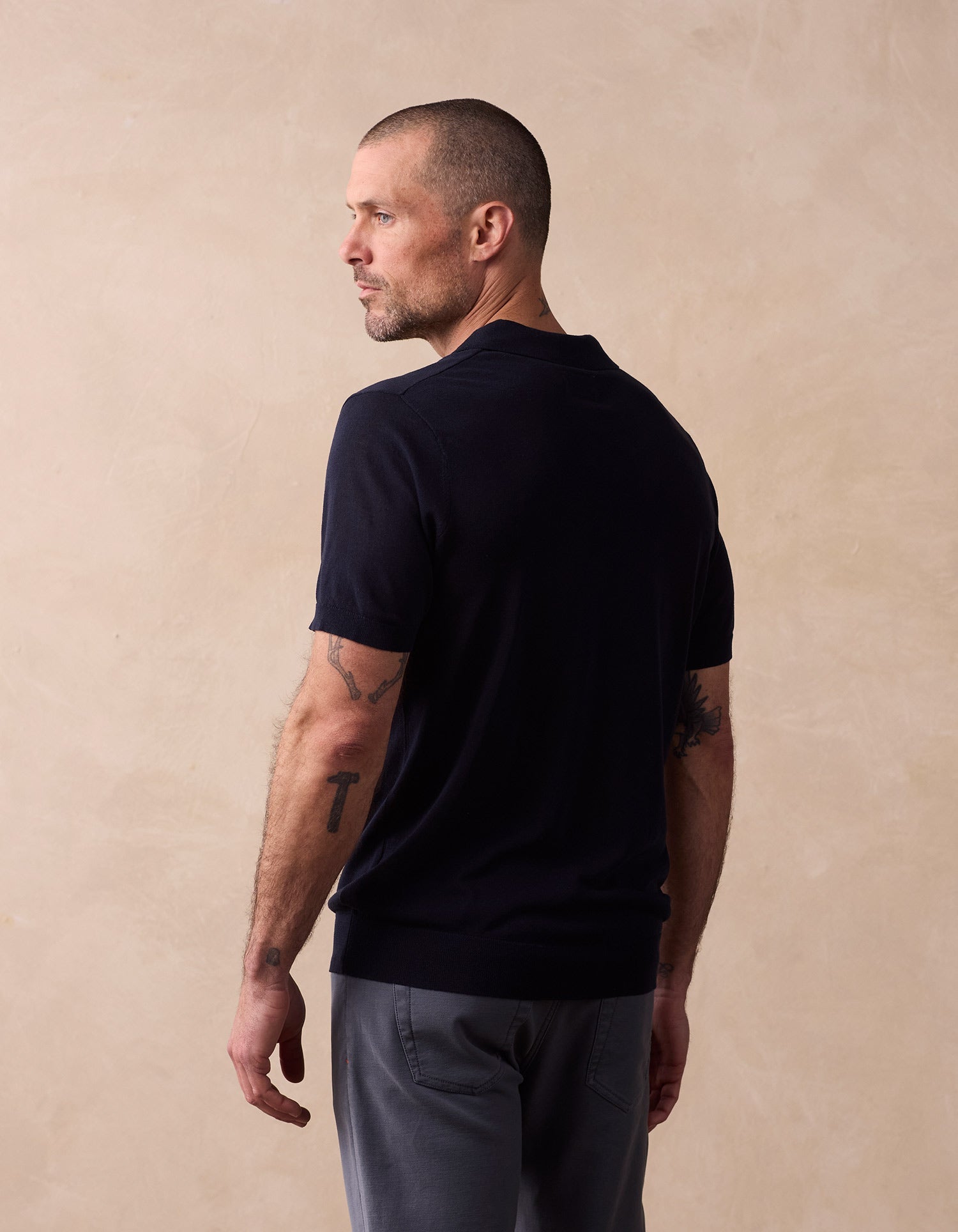 Summer Linen Blend Knit Polo Navy