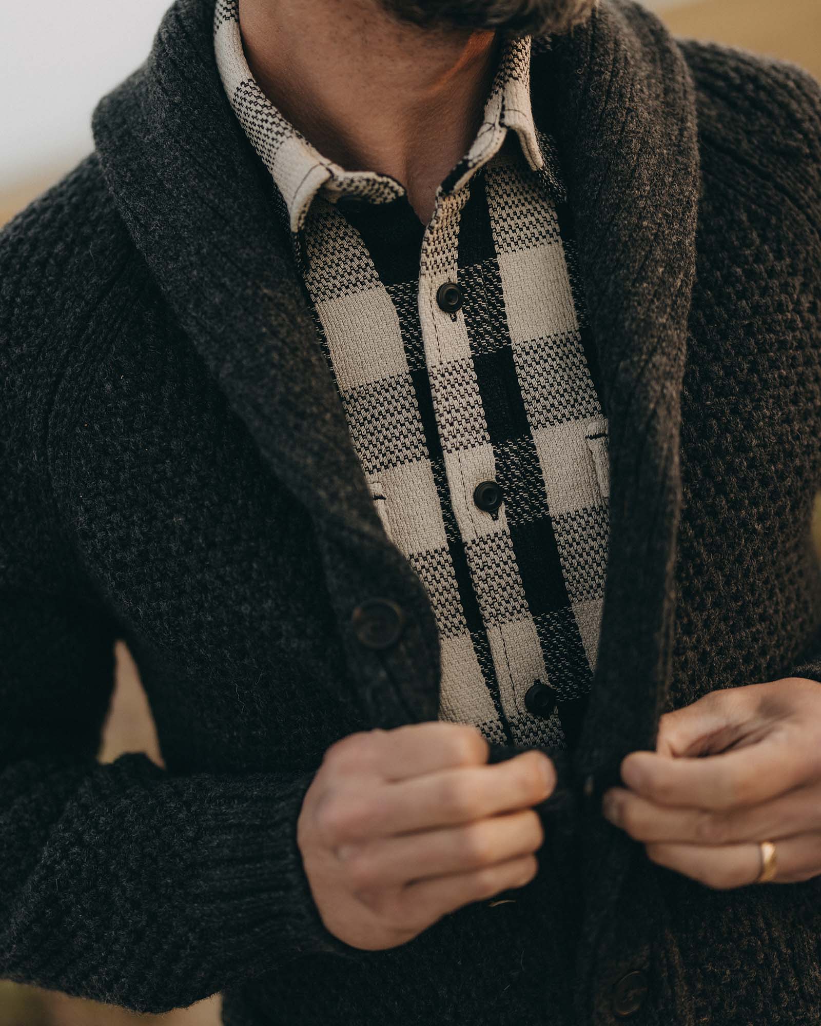 The Fisherman Cardigan in Merino Coal Heather