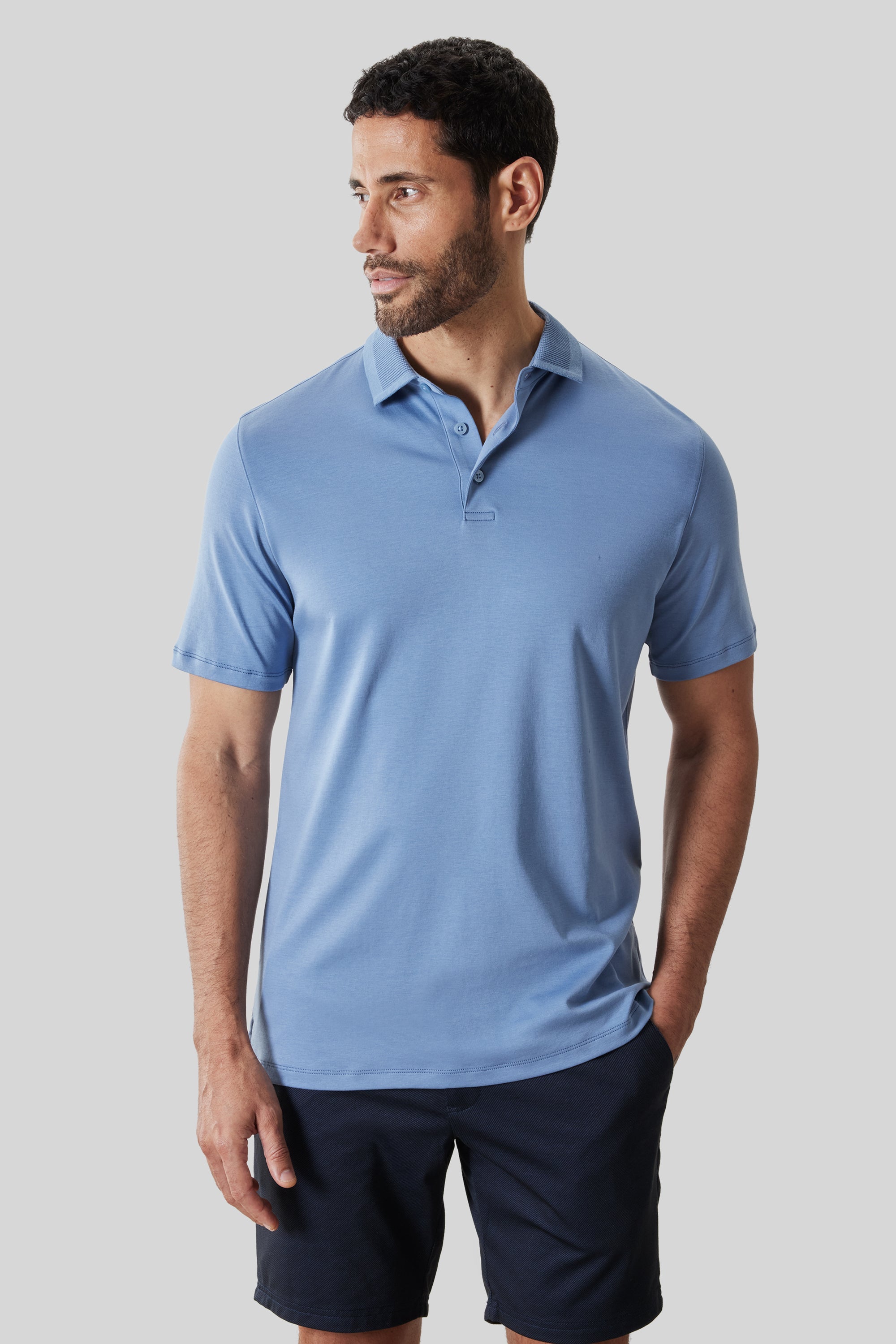 Georgia SS Polo Textured Washed Blue