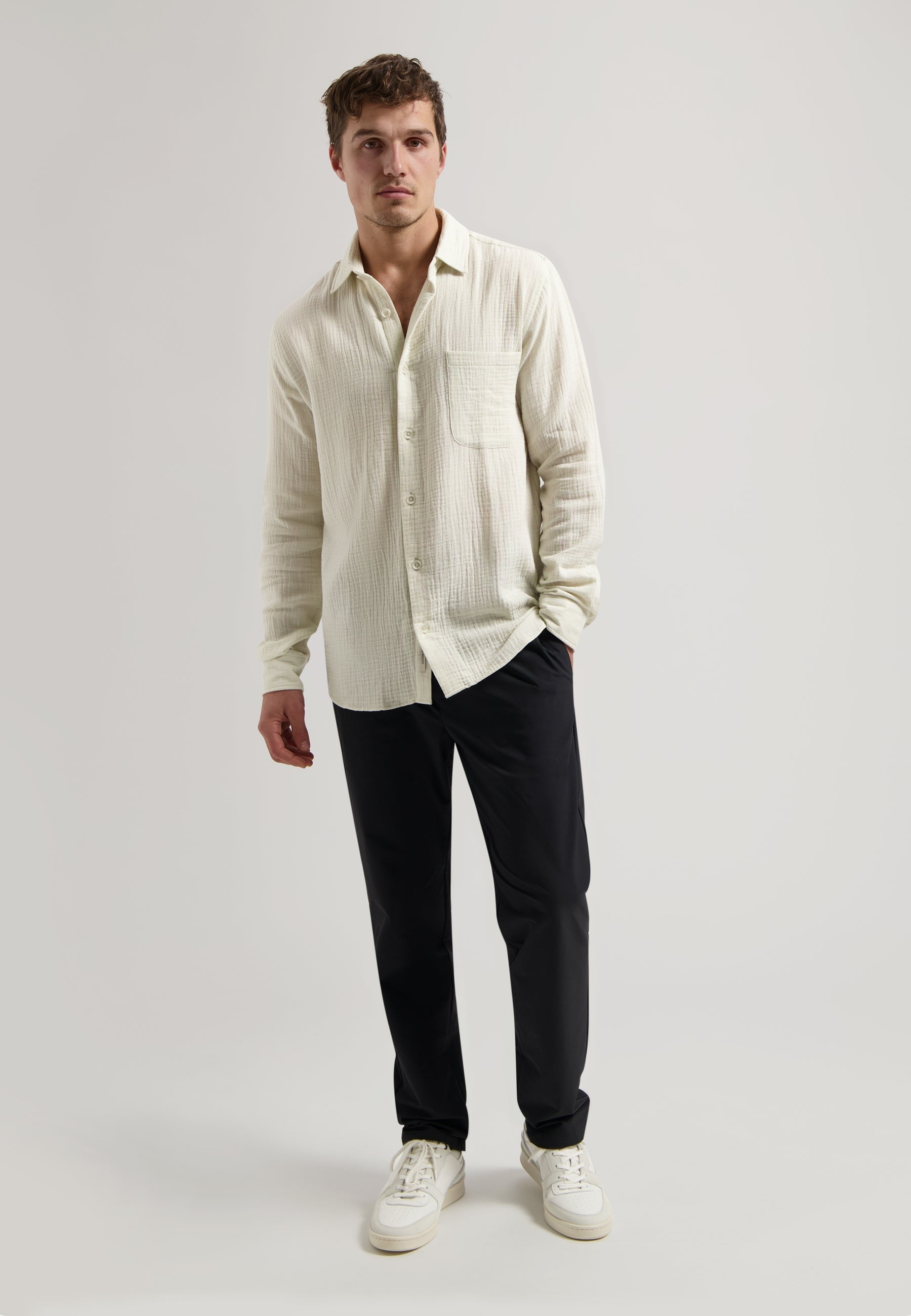 Axton Textured Crinkle Shirt Silver Birch