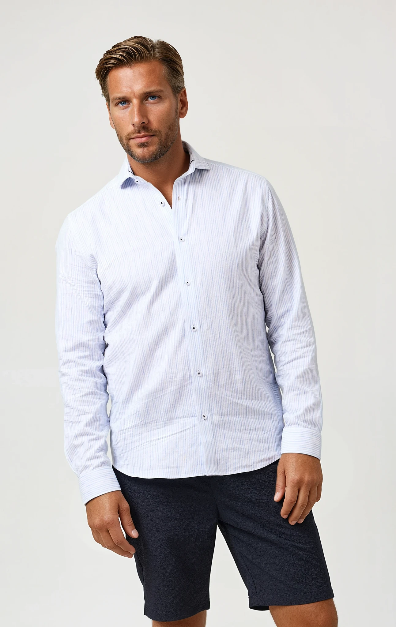 Linen Stripe Longsleeve Shirt Light Blue