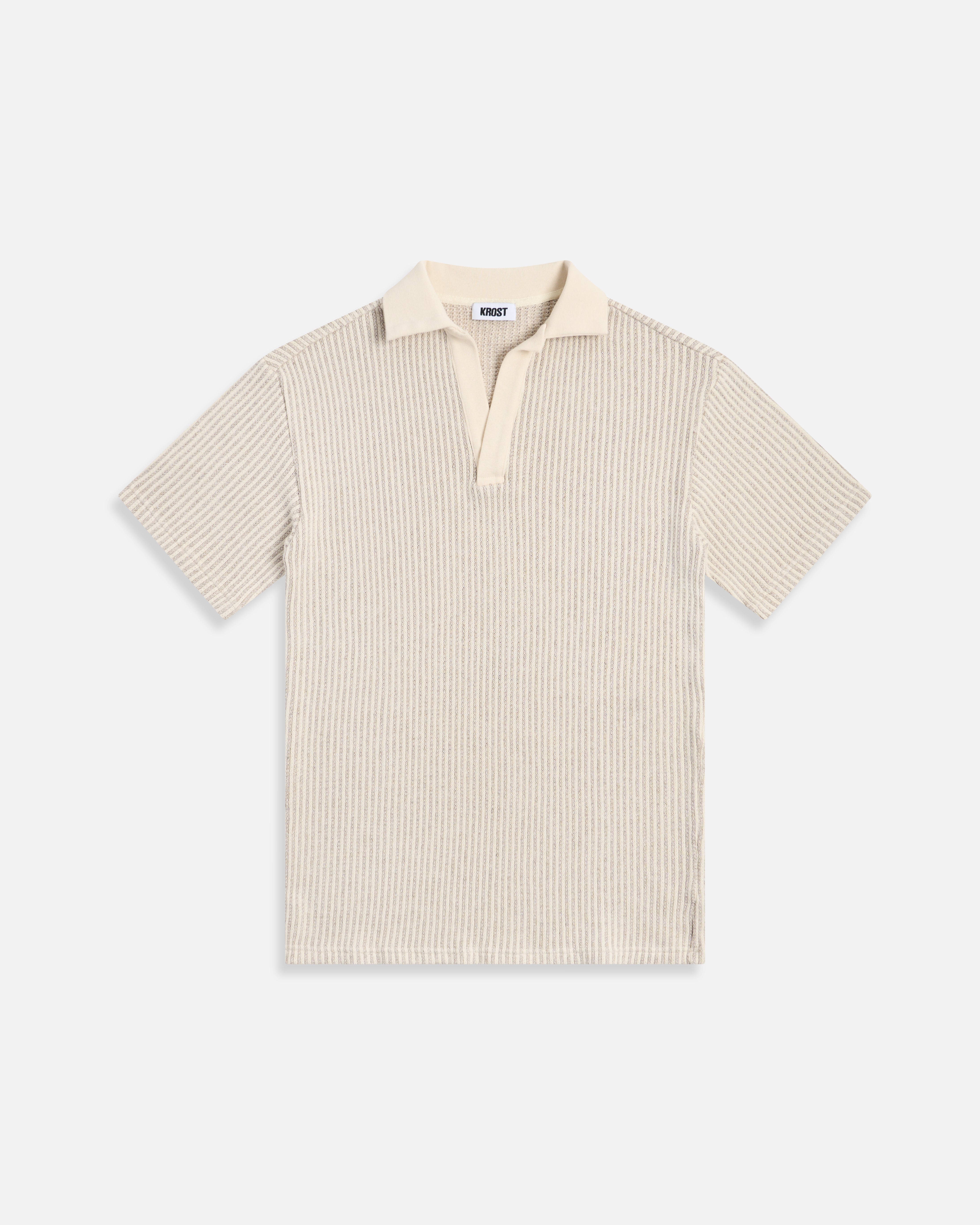 Striped Short Sleeve Polo Egret