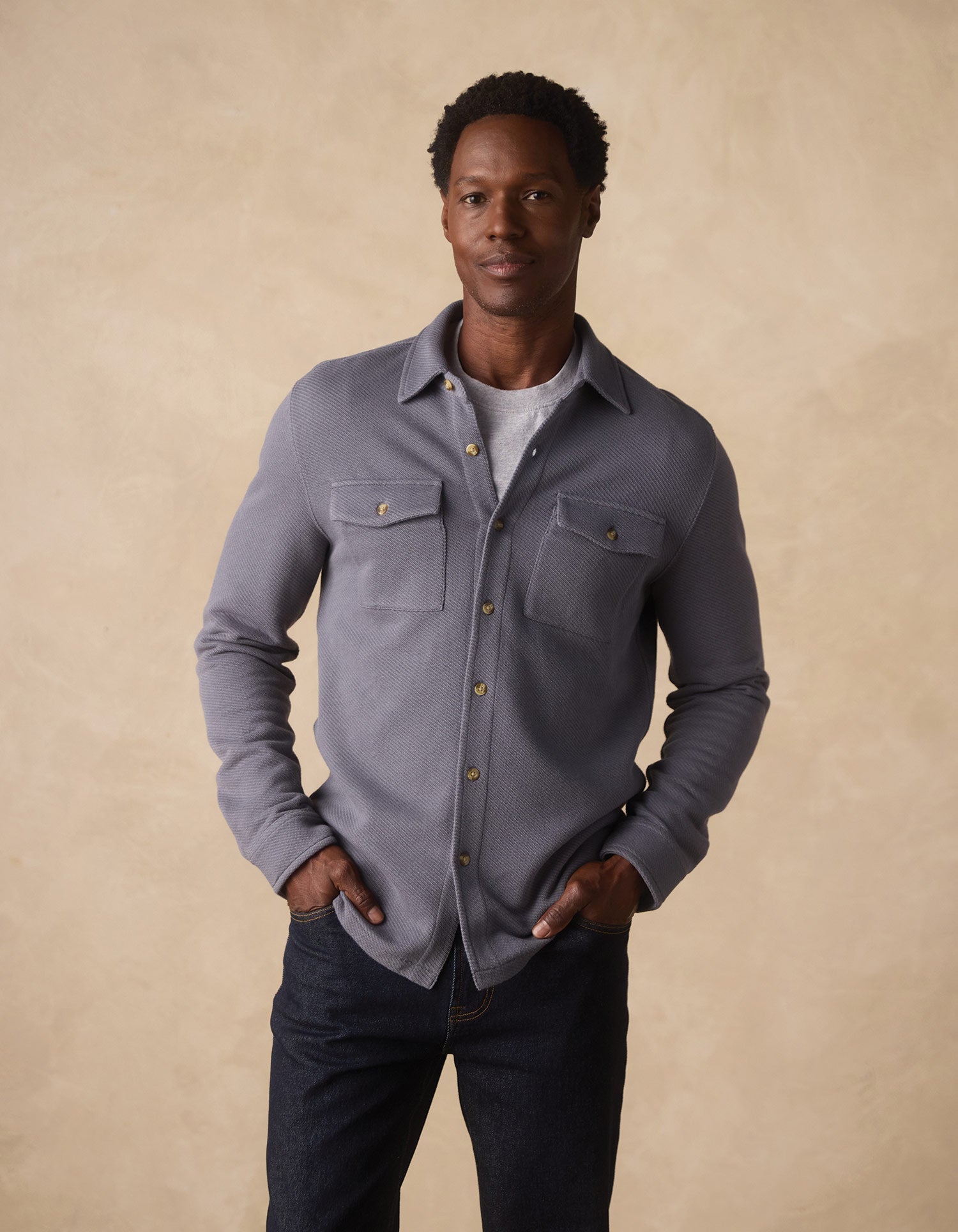 Looped Terry Button Up Harbor Blue