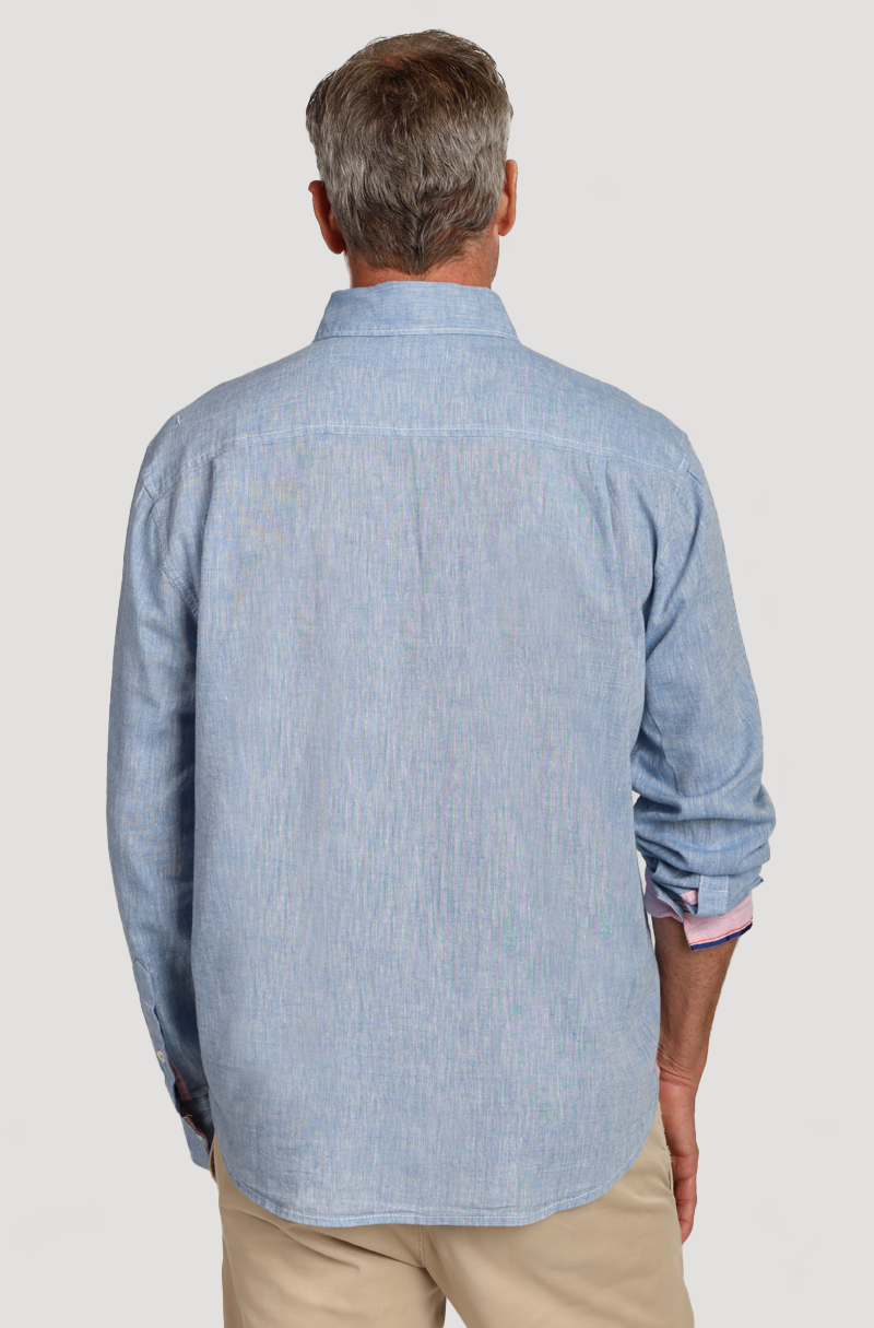 Washed Melange Cotton Linen Shirt Chambray