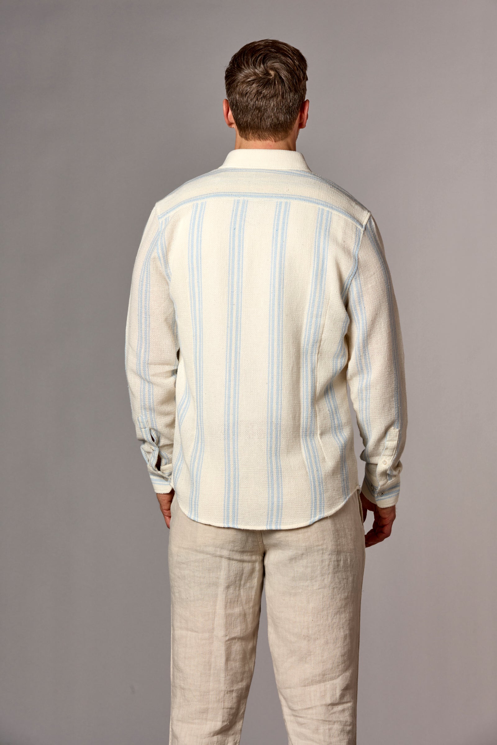 Double Stripe One Pocket Shirt Light Blue/Ecru