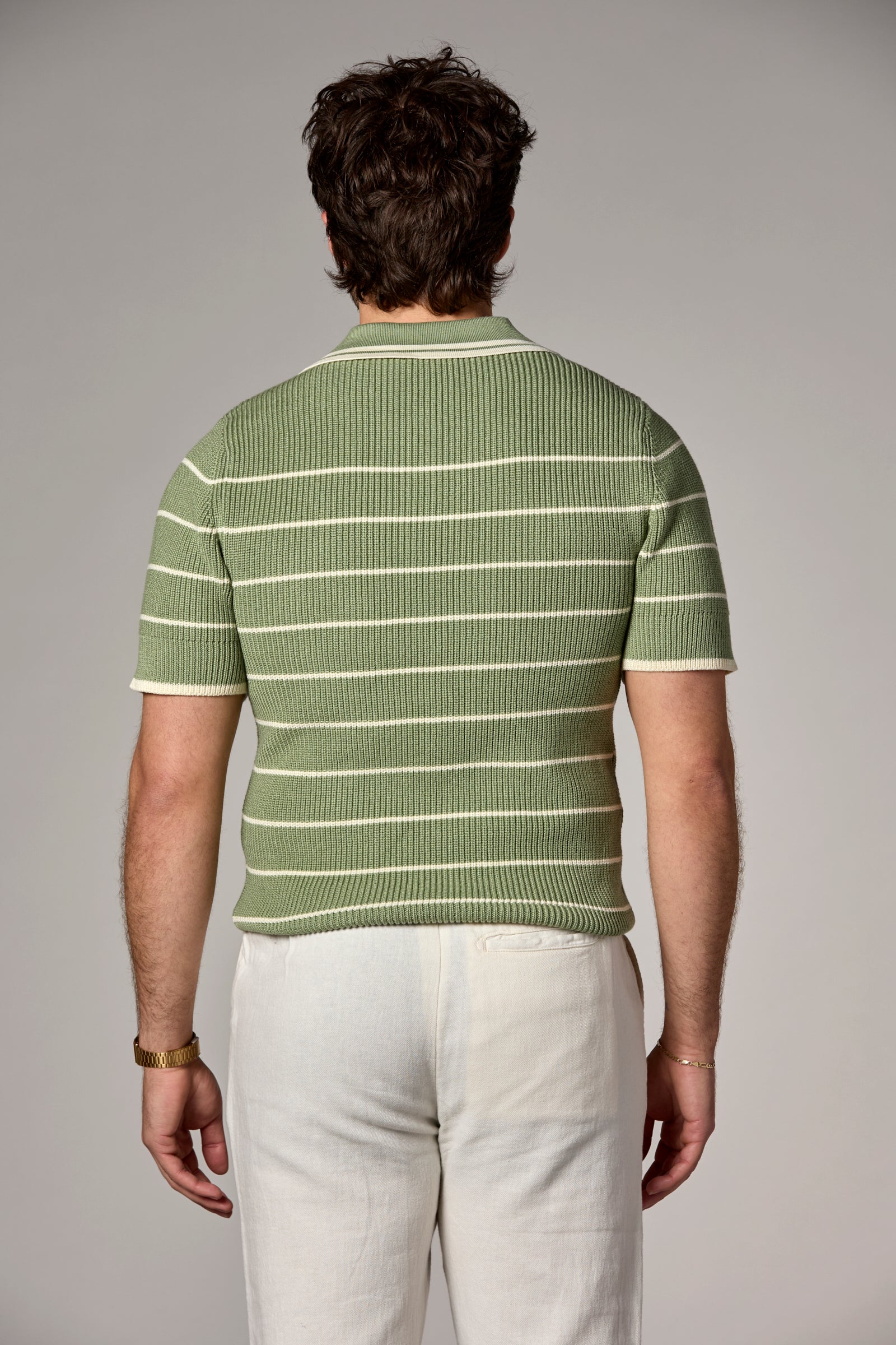 Striped Knit Polo Moss Multi