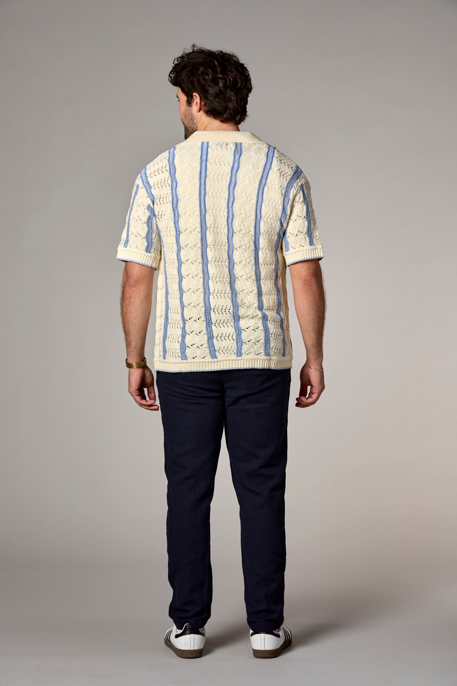 Striped Texture Knit Shirt Ivory/Blue