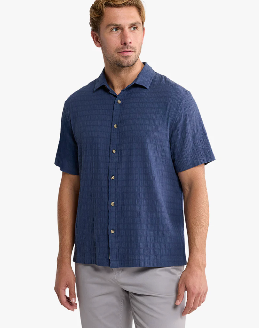 Oasis Short Sleeve Shirt Navy Basket Weave