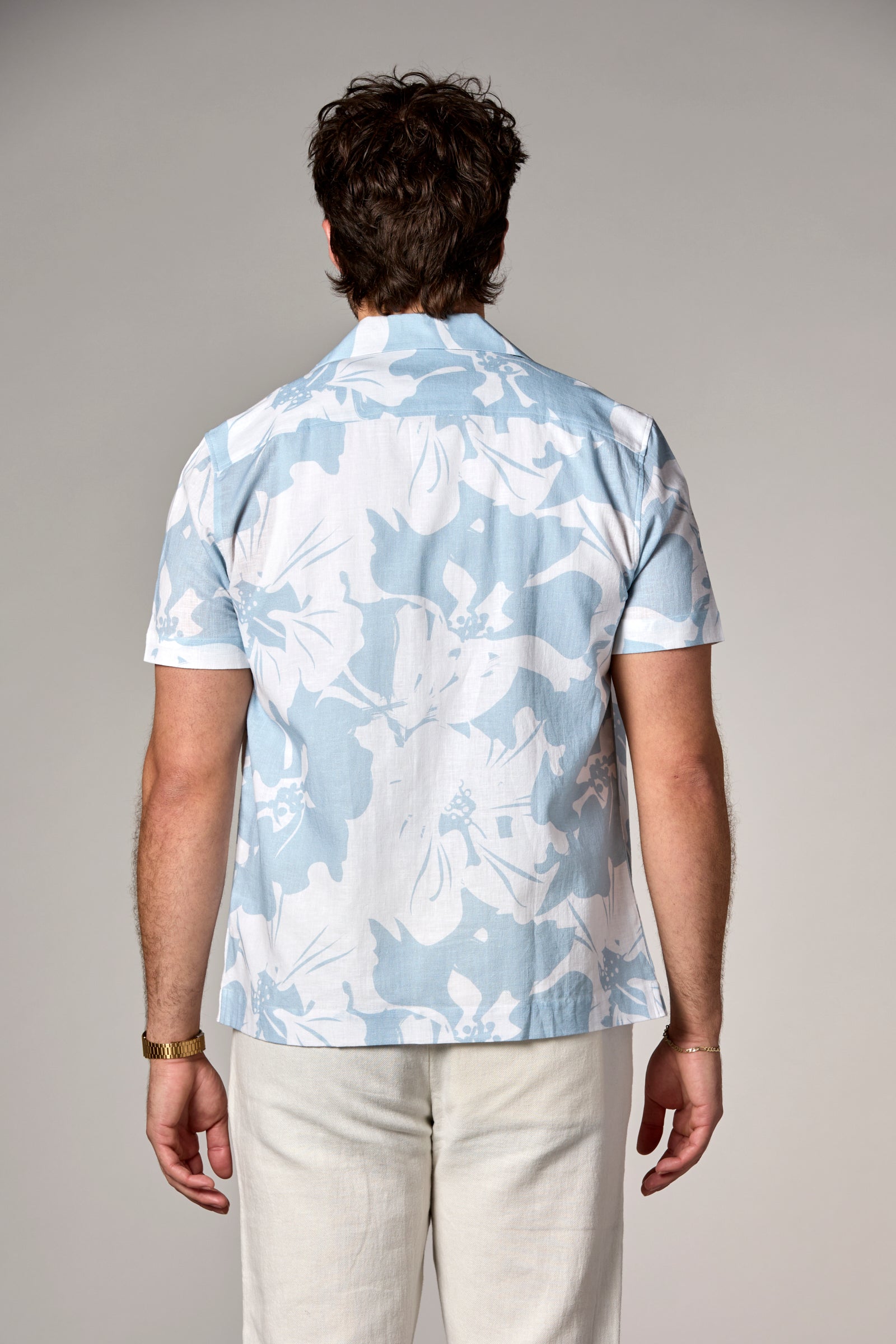 Bahamas S/S Linen Camp Shirt Light Blue Print