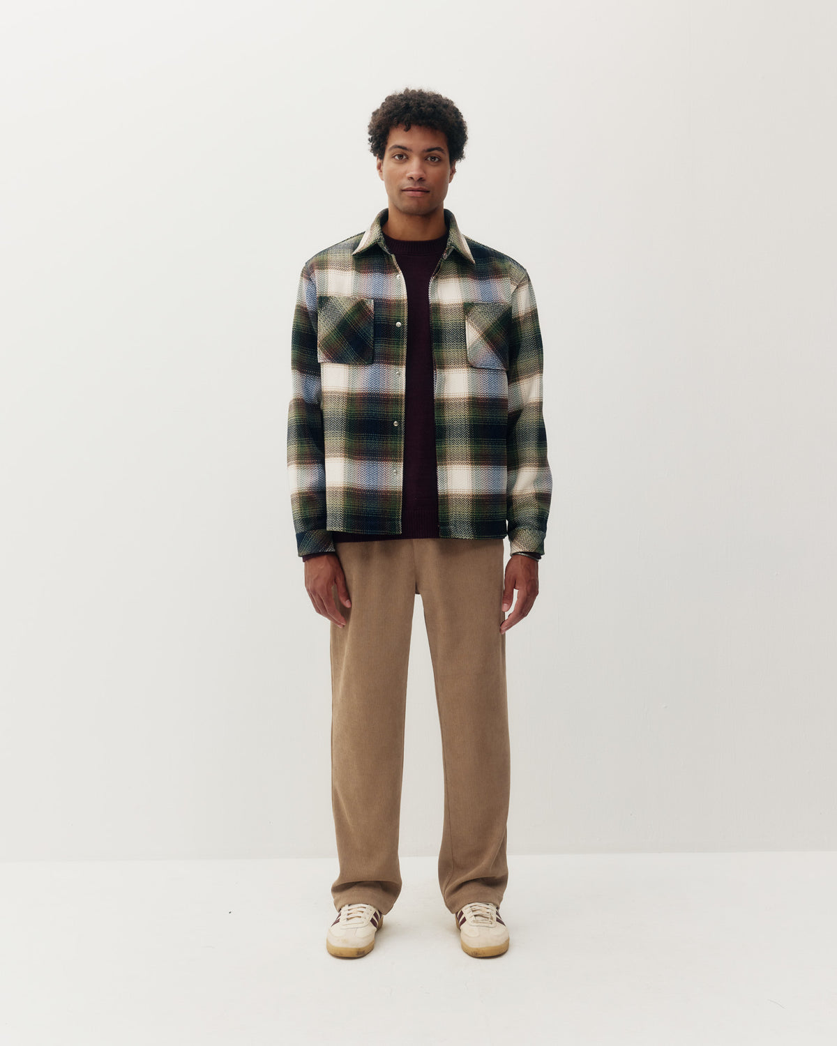 Textured Plaid Overshirt Olive