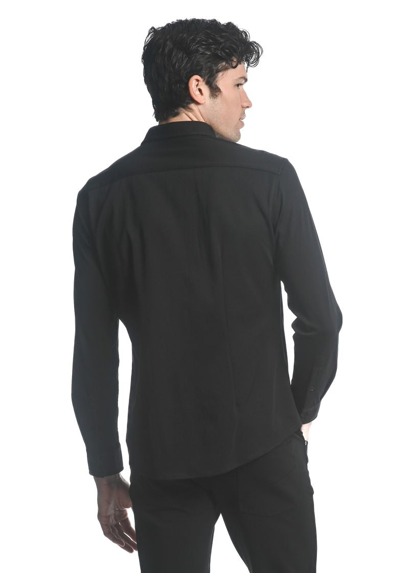 Solid Stretch Knit Long Sleeve Shirt Black