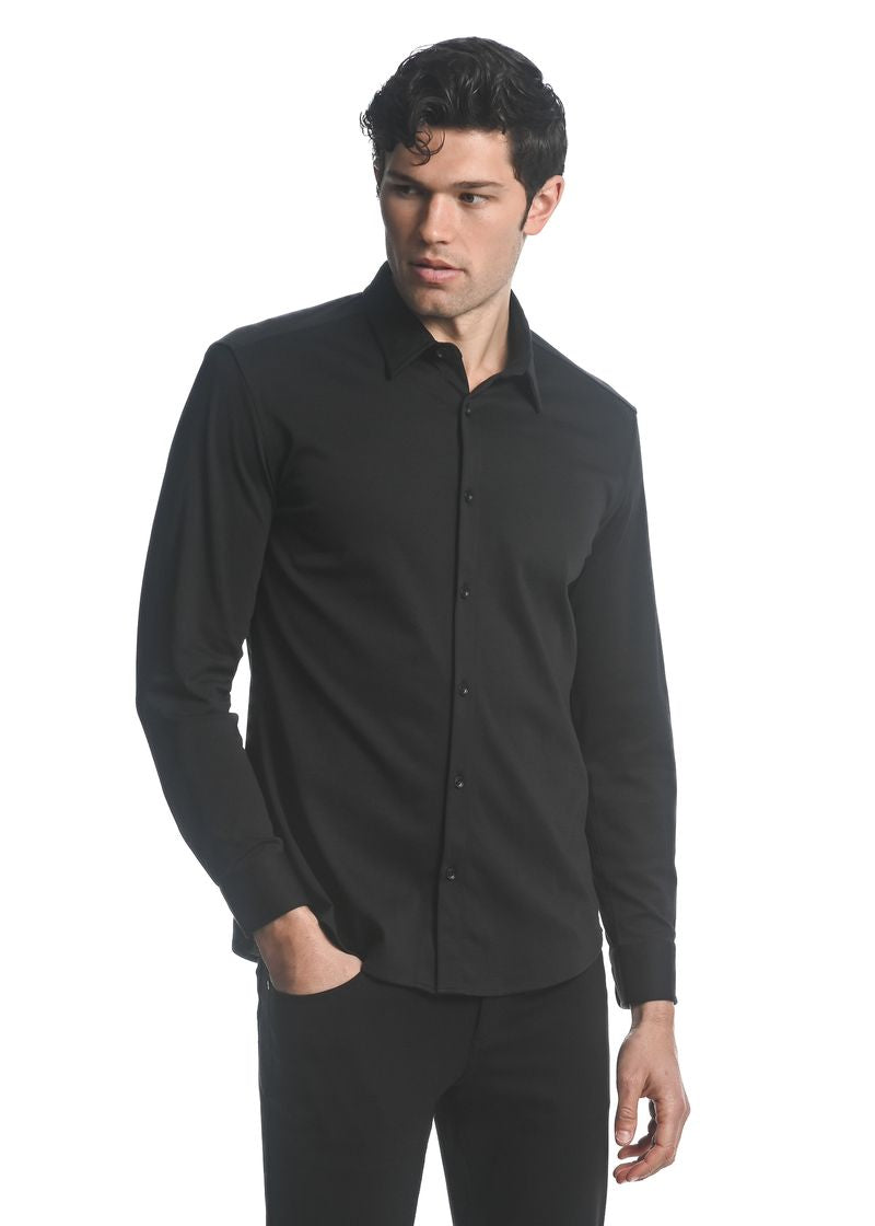 Solid Stretch Knit Long Sleeve Shirt Black