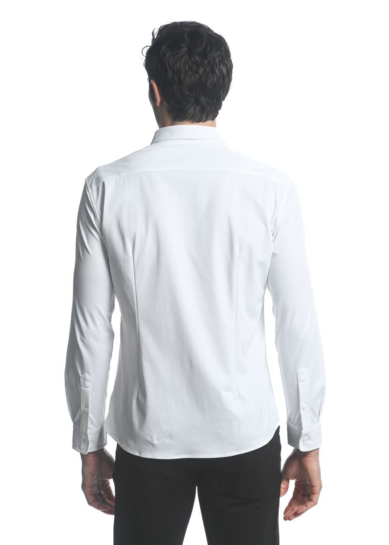 Solid Stretch Knit Long Sleeve Shirt White