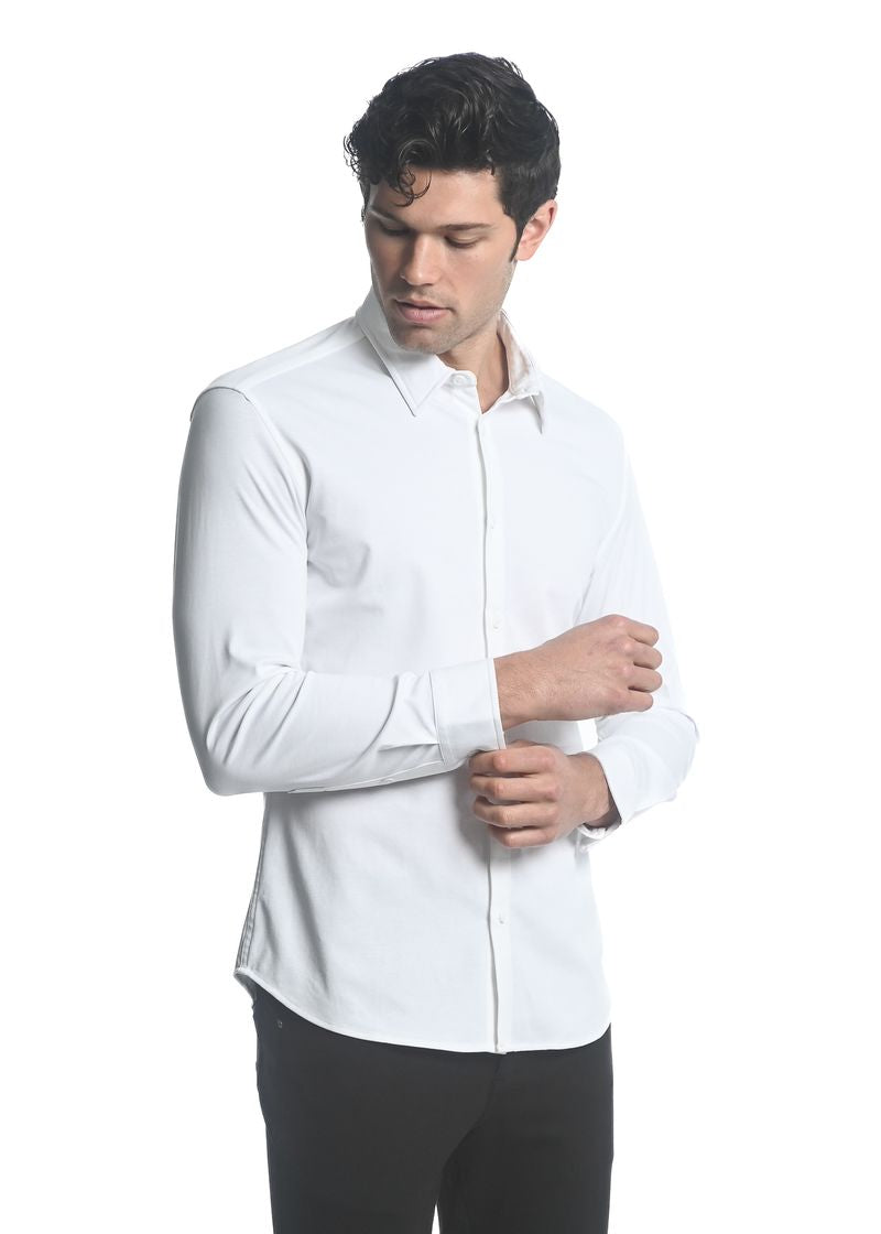 Solid Stretch Knit Long Sleeve Shirt White