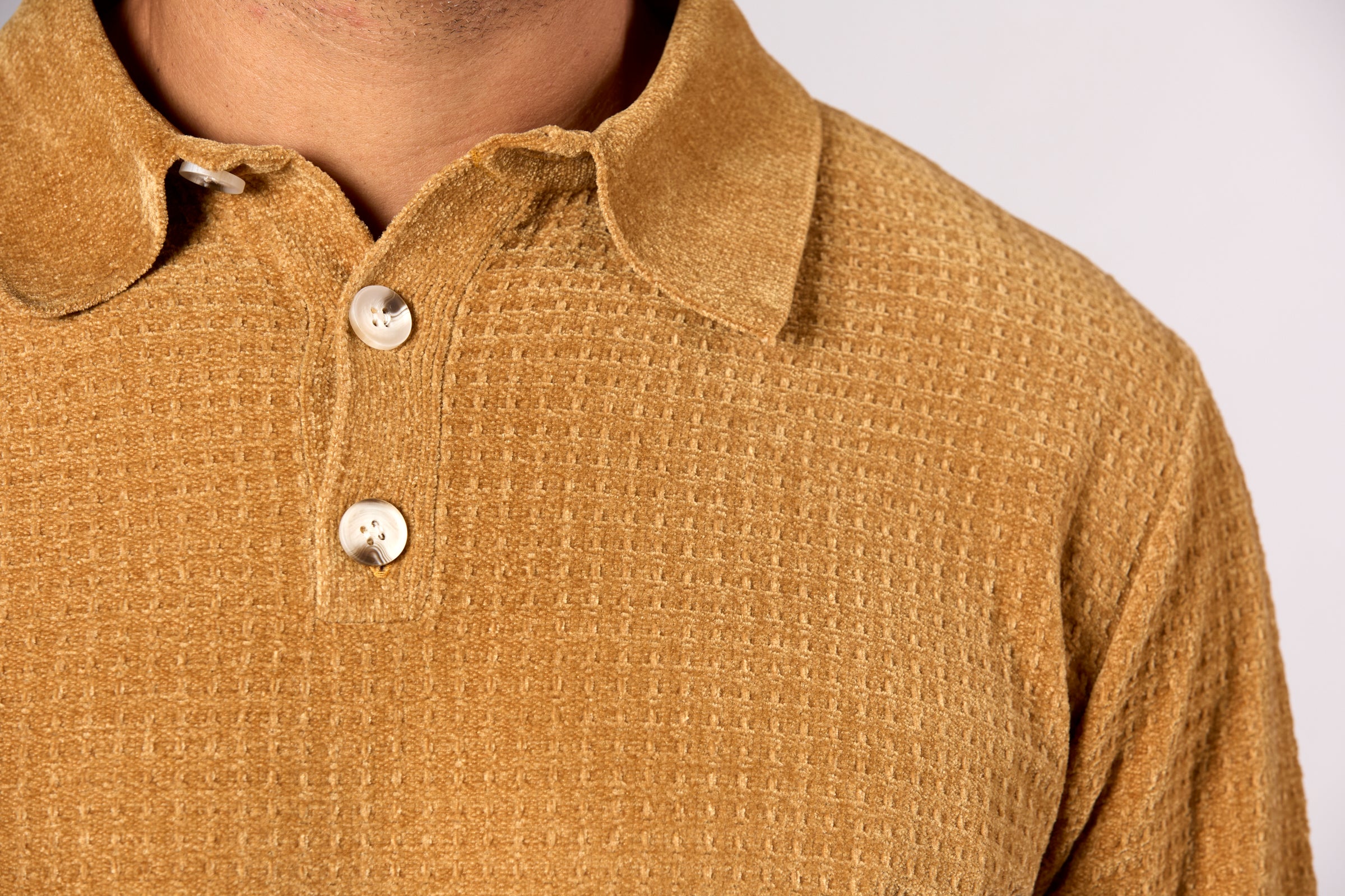 Chenille Waffle Stitch Polo Honey