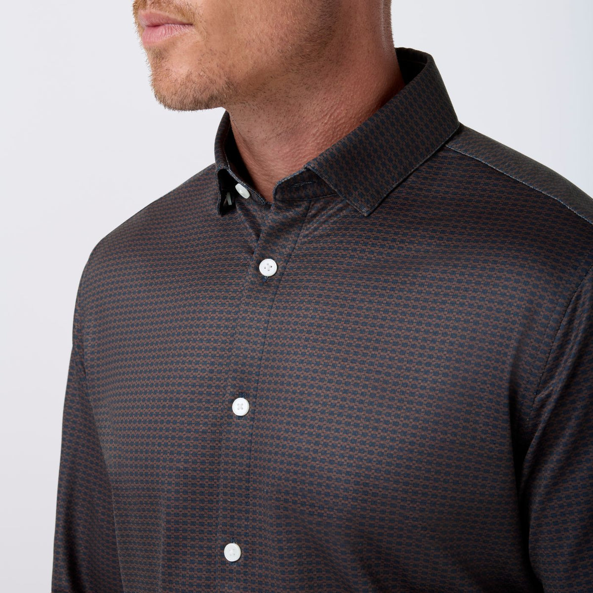 Halyard LS Dress Shirt Espresso Tonal Woven Tile