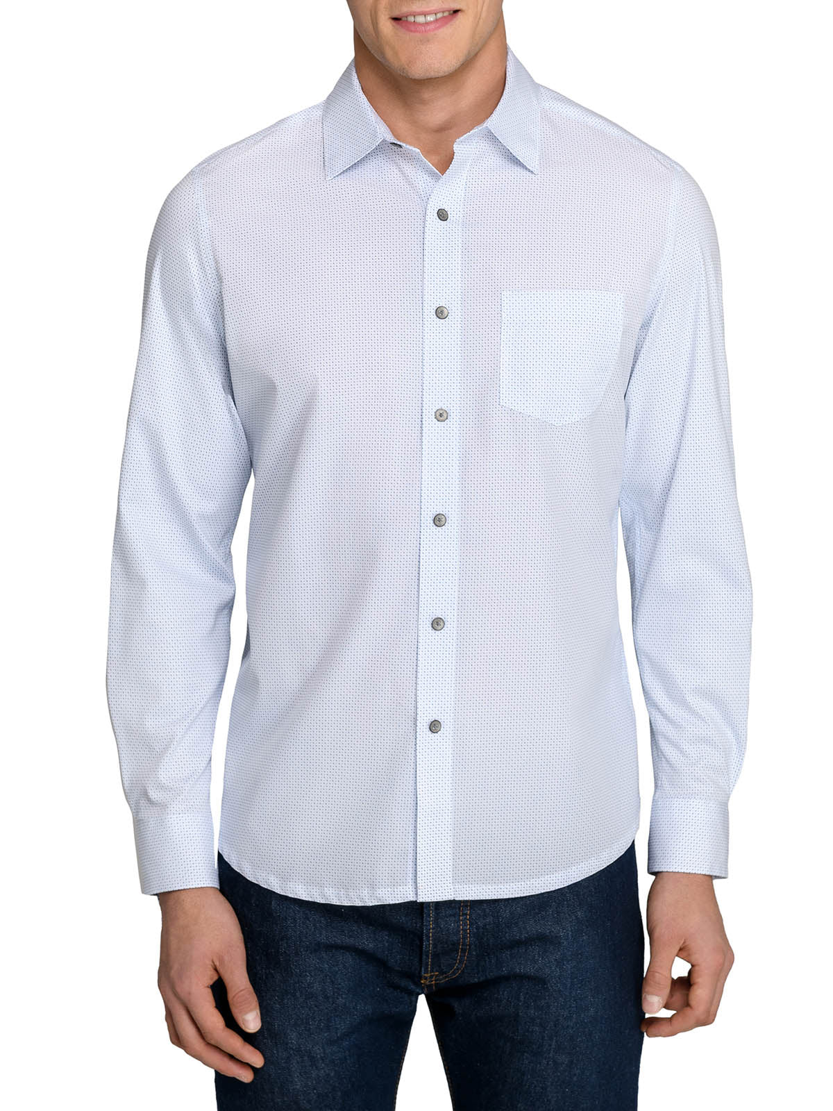 Micro Dash Reworked Woven Long Sleeve Basic White/Blue