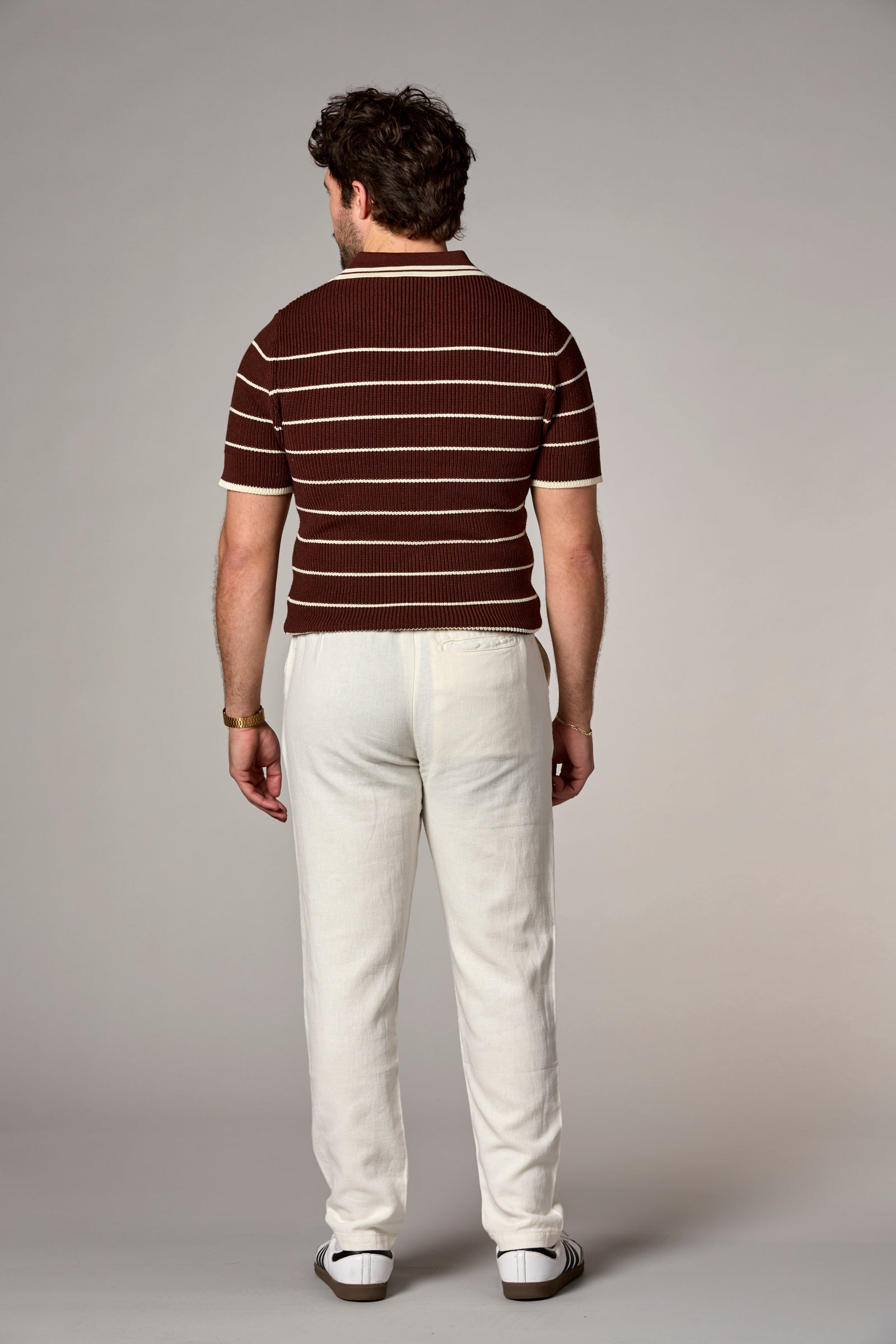 Striped Knit Polo Chocolate Multi