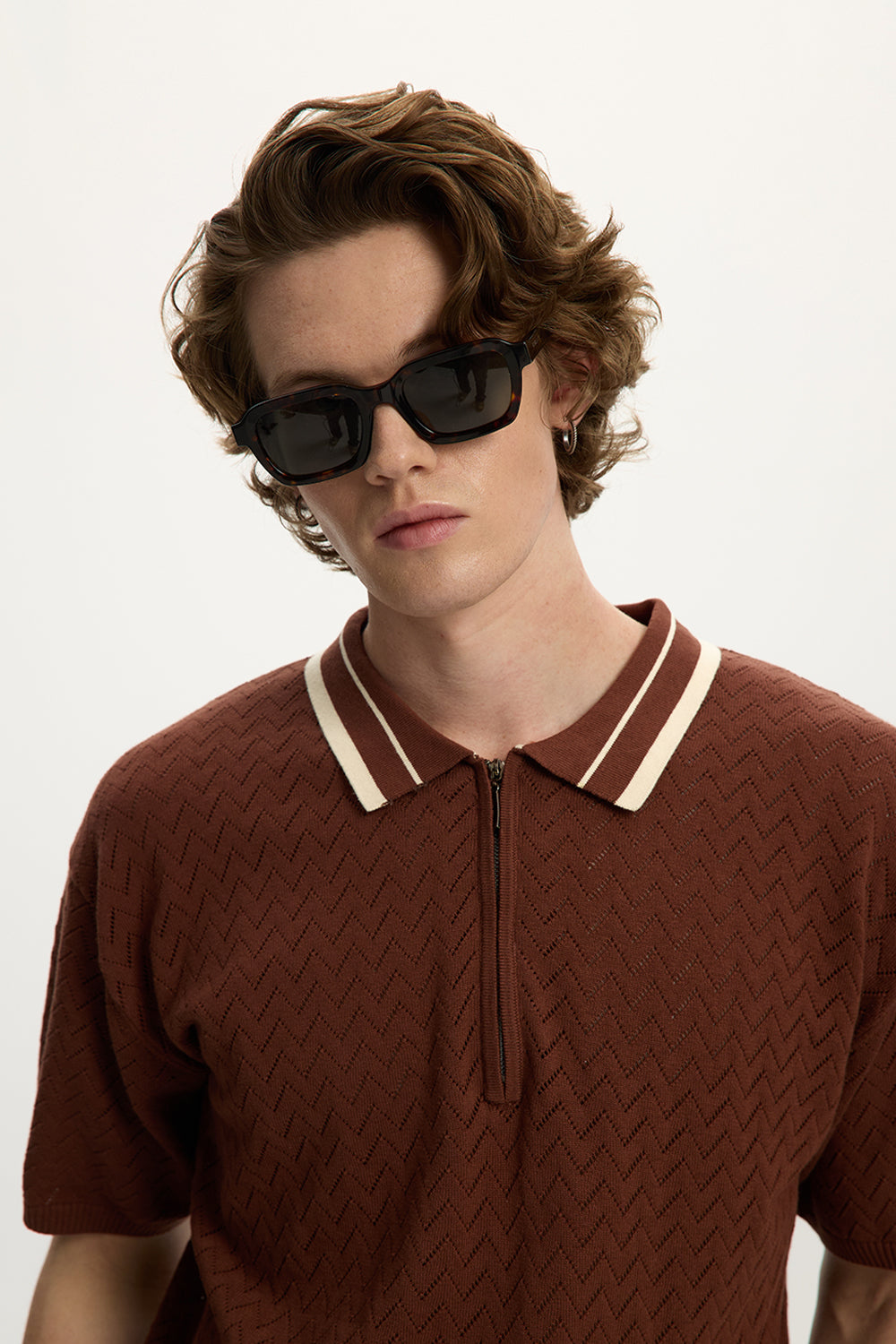 Zip Knit Polo Rust Brown