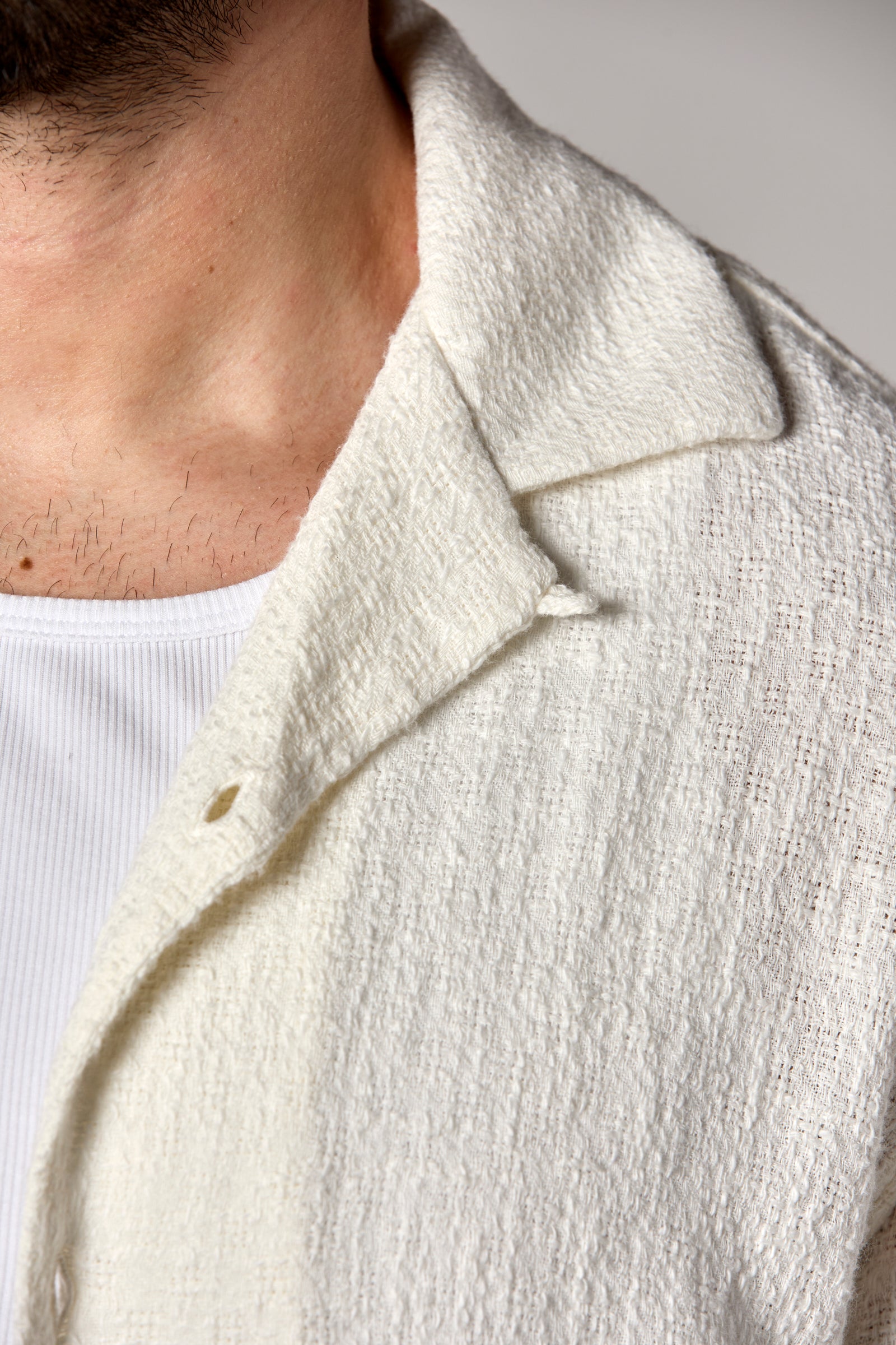 Lora Bahamas Cotton/Linen Camp Shirt Off White