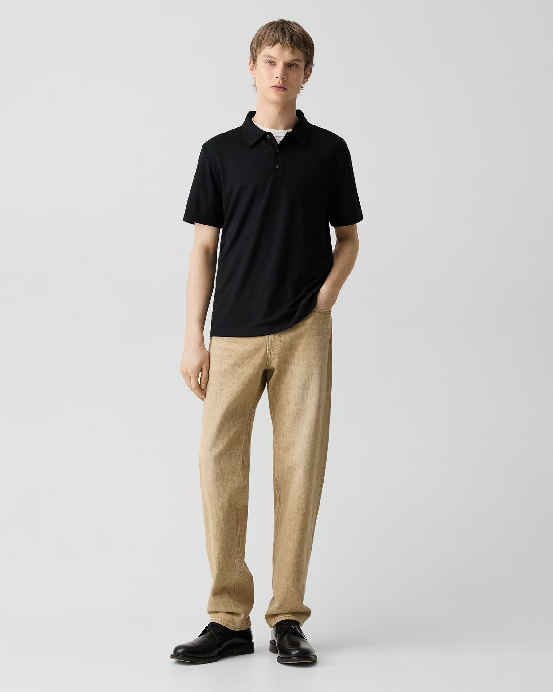 Bron Polo Shirt in Anemone Modal Jersey Black