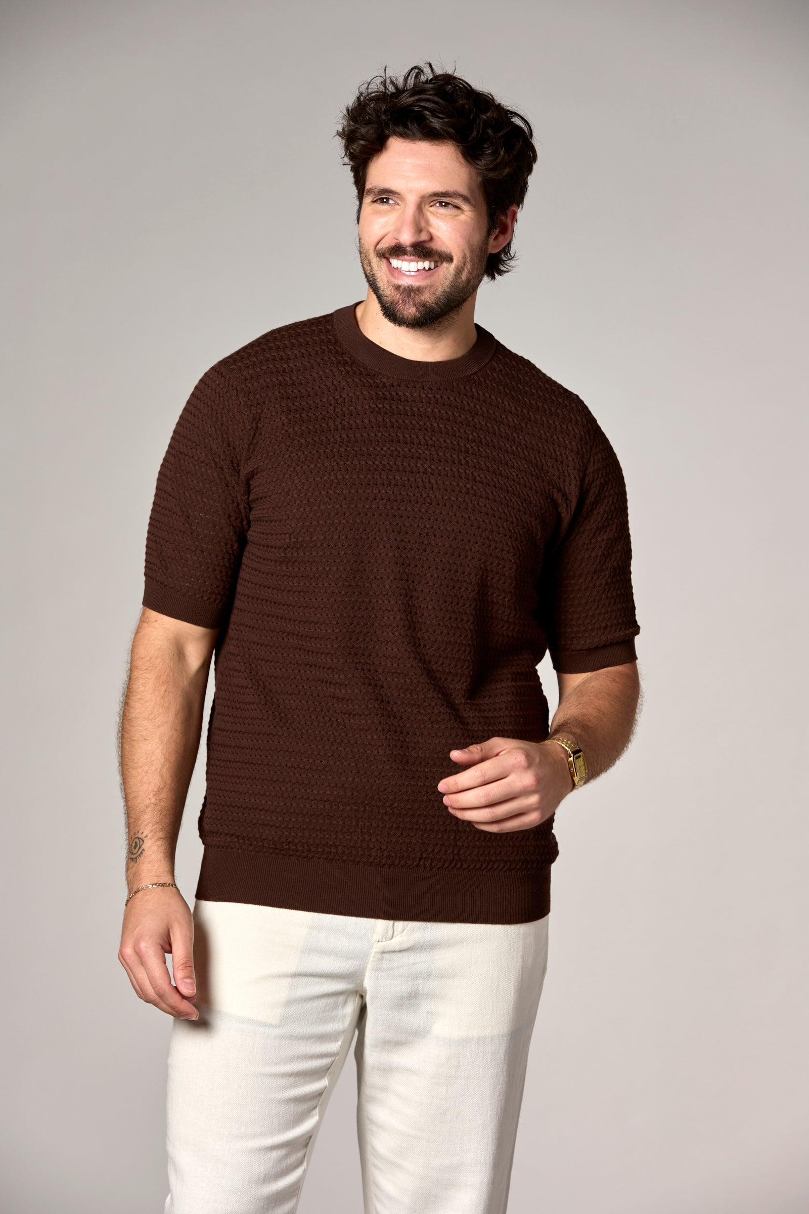 Crochet Sweater Tee Brown