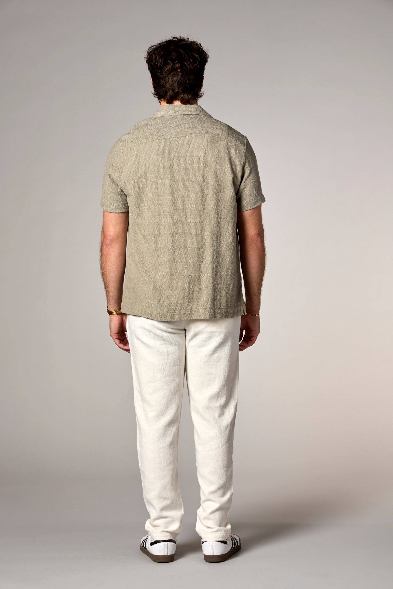 Bahamas S/S Garment Dyed Cotton/Linen Camp Shirt Light Olive