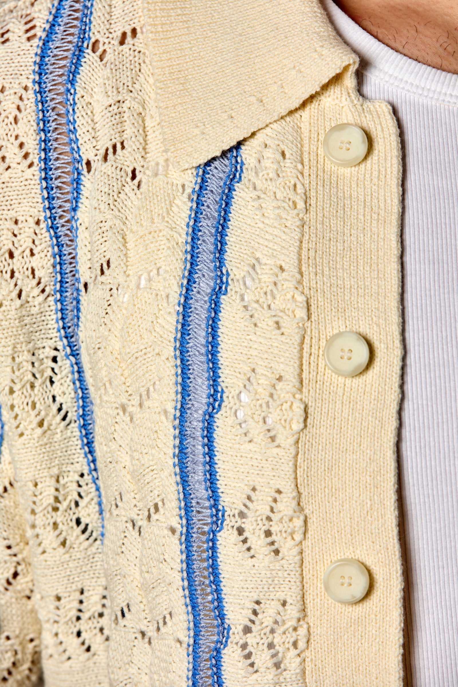 Striped Texture Knit Shirt Ivory/Blue